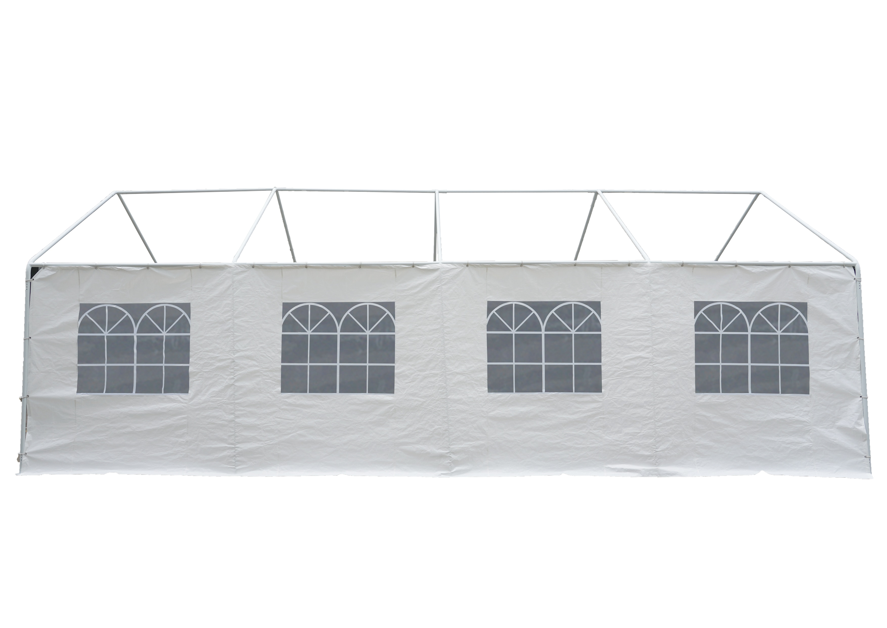 Seitenplane f&uuml;r Partyzelt, L&auml;nge 8 Meter, PVC wei&szlig; mit Fenstern 