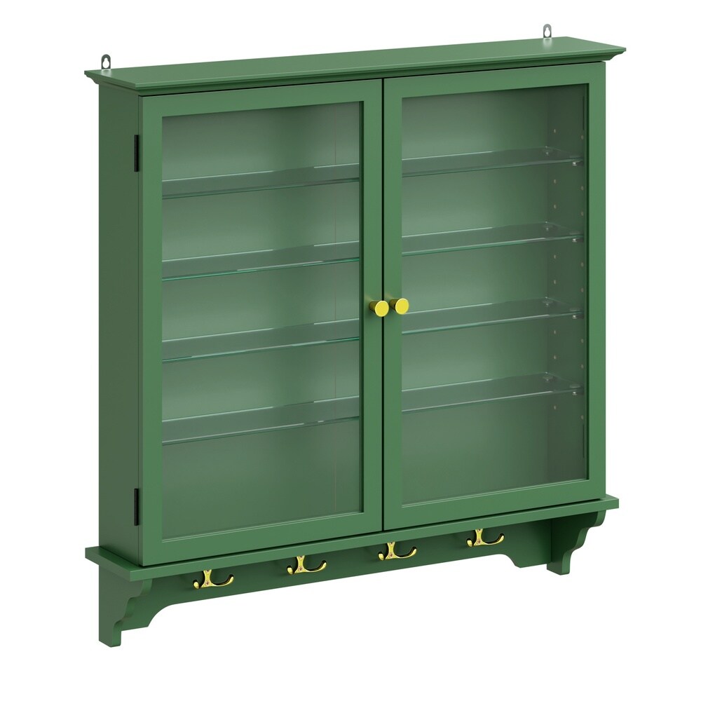 SoBuy Wandschrank, Vitrinenschrank, Wandvitrine mit 2 Türen Dunkelgrün 68x13,5x68,5cm