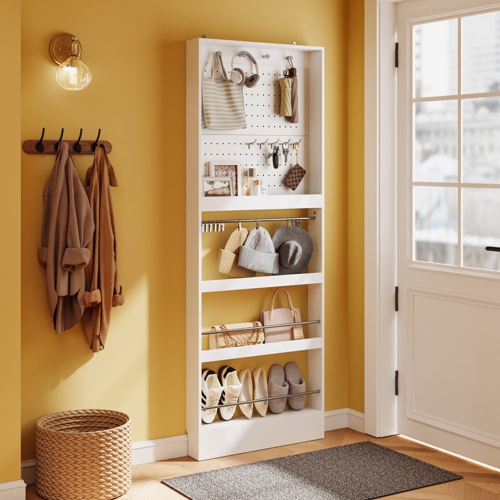 SoBuy Flurschrank mit Schuhregal und Garderobe, Wandgarderobe mit 4 Regalböden Weiß 70x12x190cm Modern bei Marktkauf online bestellen