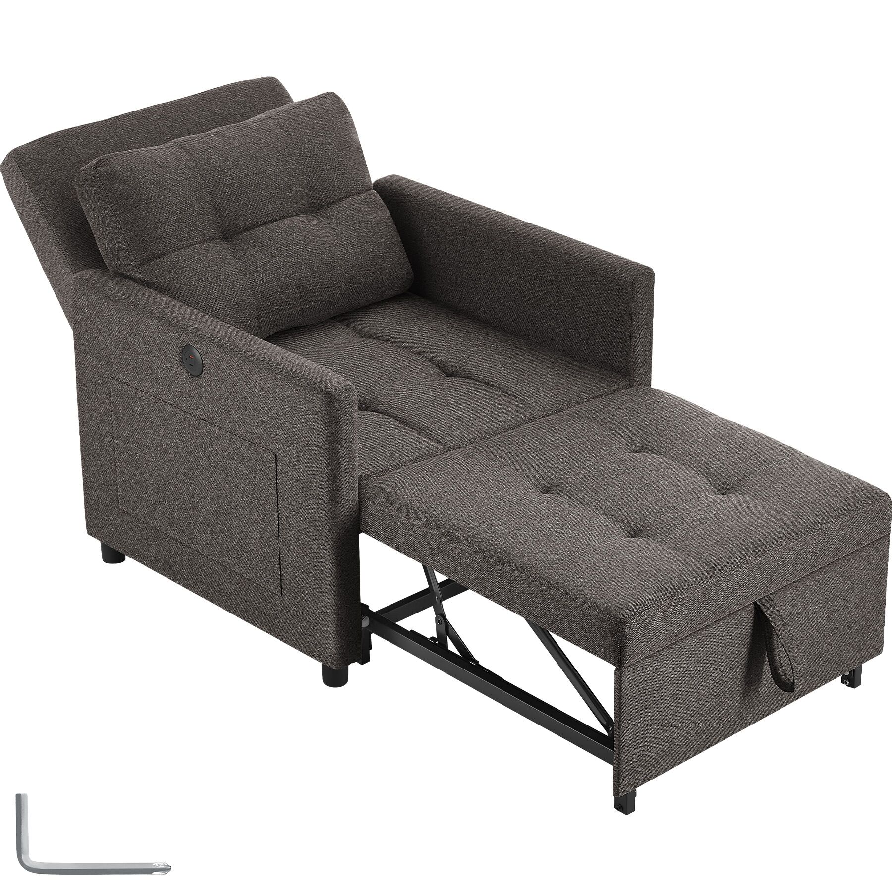 tectake&reg; Schlafsessel, 3in1 als Sessel, Lounger oder G&auml;stebett, 6-fach verstellbare R&uuml;ckenlehne, stabiles Stahlgestell, 82 x 80 x 86 cm, Belastbarkeit 150 kg 