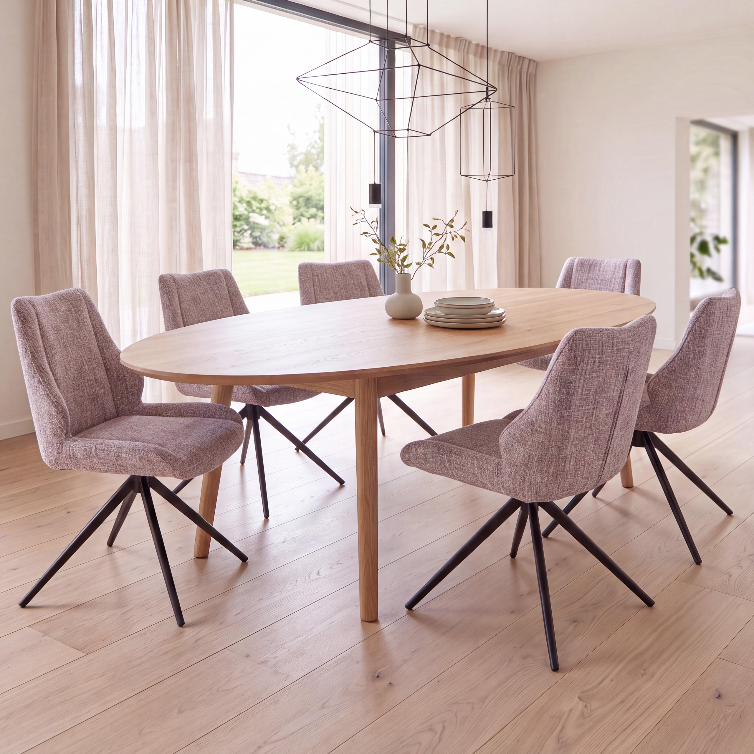 6er-Set Esszimmerstuhl MCW-O48, K&uuml;chenstuhl, drehbar Auto-Return, Stoff/Textil Chenille (410g/m&sup2;) ~ rosa 