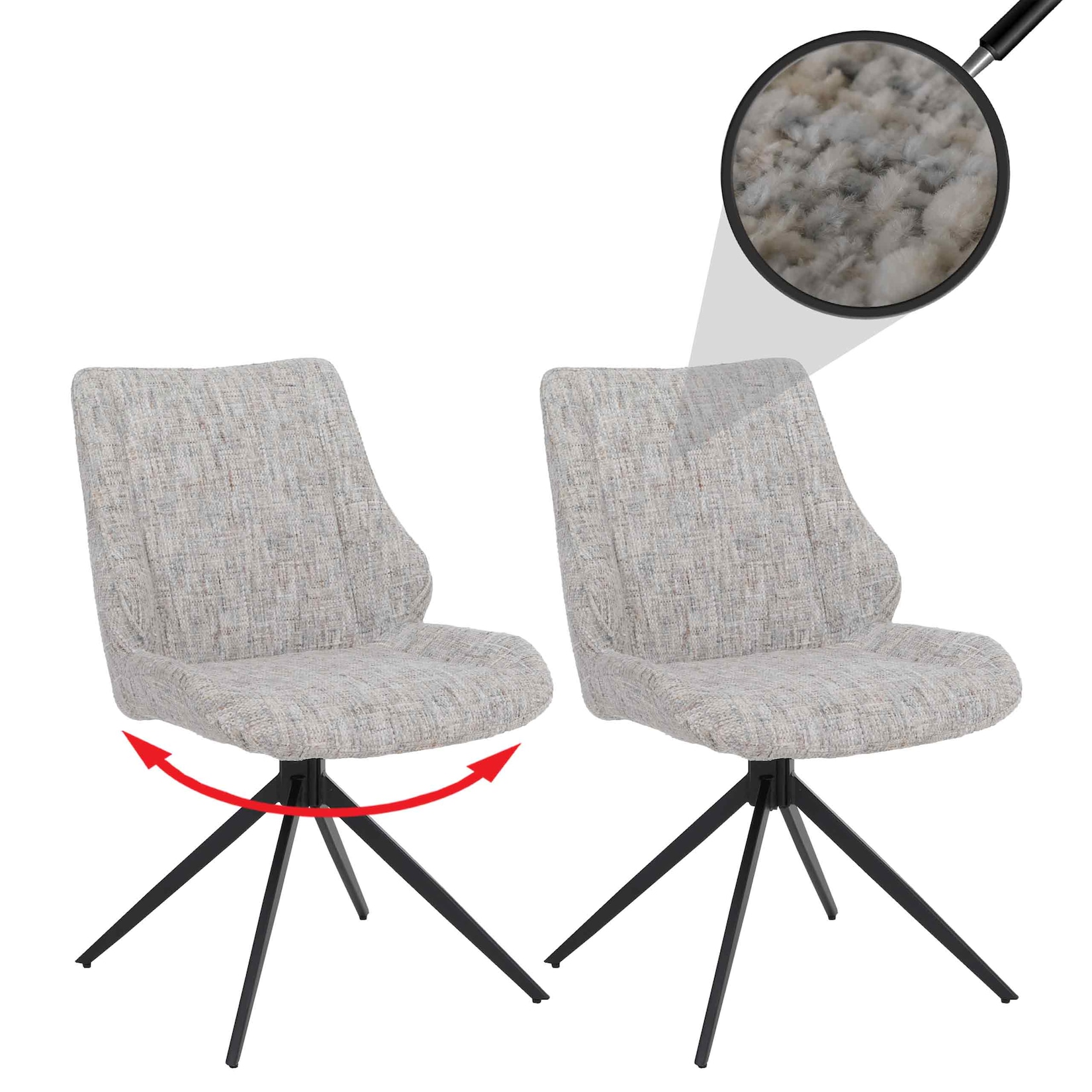 2er-Set Esszimmerstuhl MCW-O48, Küchenstuhl, drehbar Auto-Return, Stoff/Textil Chenille (410g/m²) ~ creme