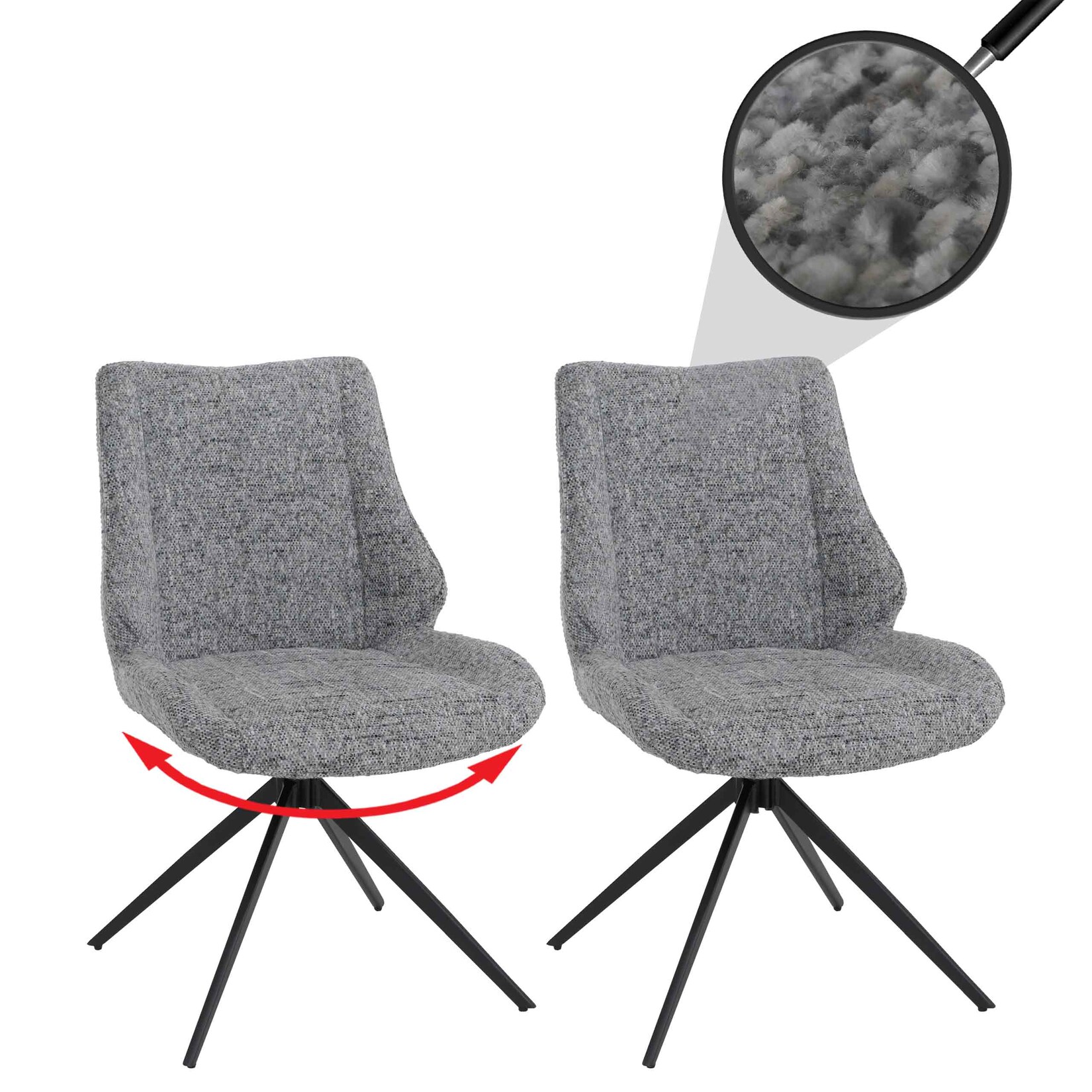 2er-Set Esszimmerstuhl MCW-O48, Küchenstuhl, drehbar Auto-Return, Stoff/Textil Chenille (410g/m²) ~ hellgrau