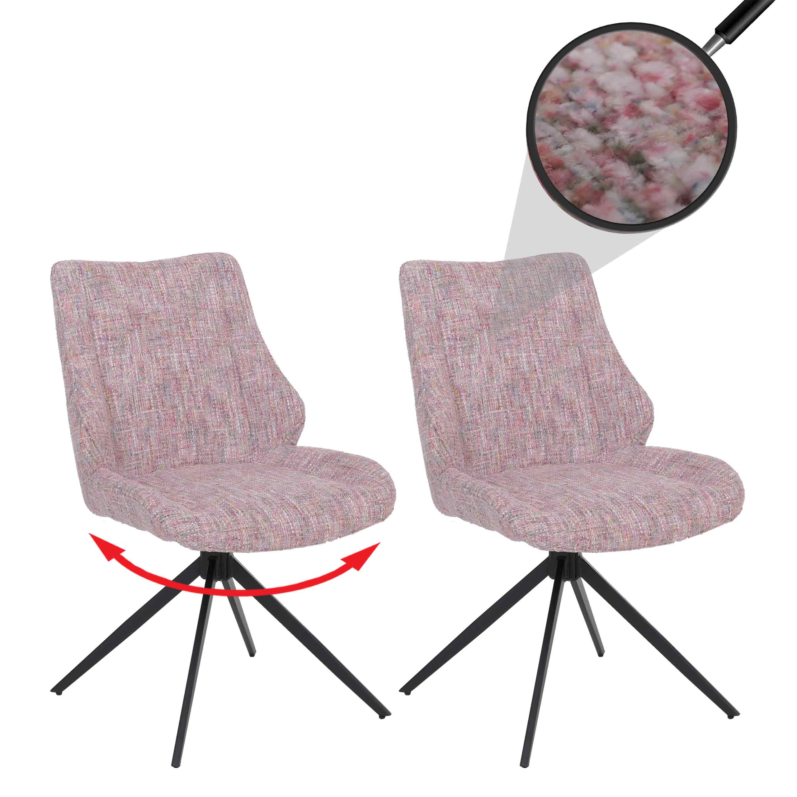 2er-Set Esszimmerstuhl MCW-O48, K&uuml;chenstuhl, drehbar Auto-Return, Stoff/Textil Chenille (410g/m&sup2;) ~ rosa 