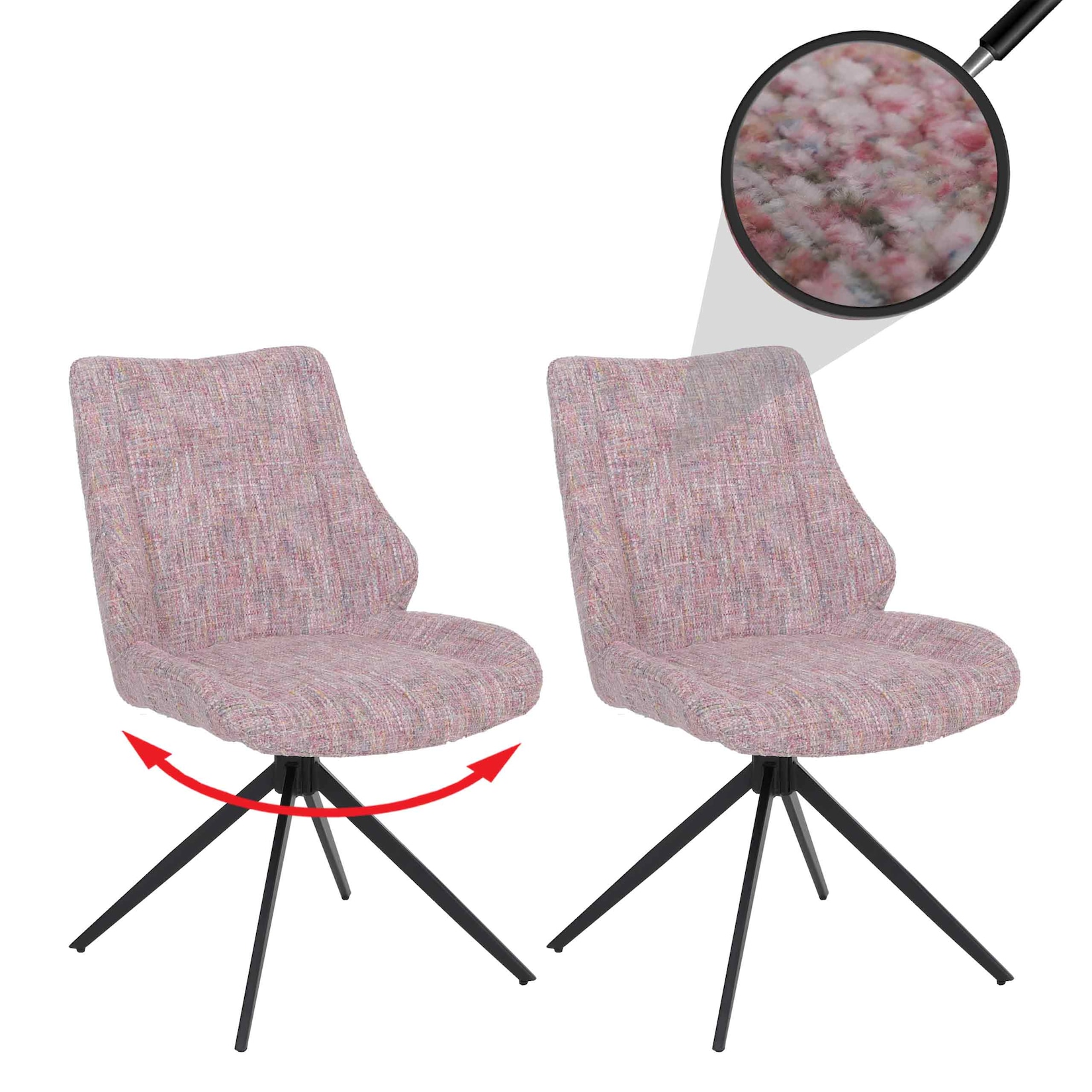 2er-Set Esszimmerstuhl MCW-O48, Küchenstuhl, drehbar Auto-Return, Stoff/Textil Chenille (410g/m²) ~ rosa