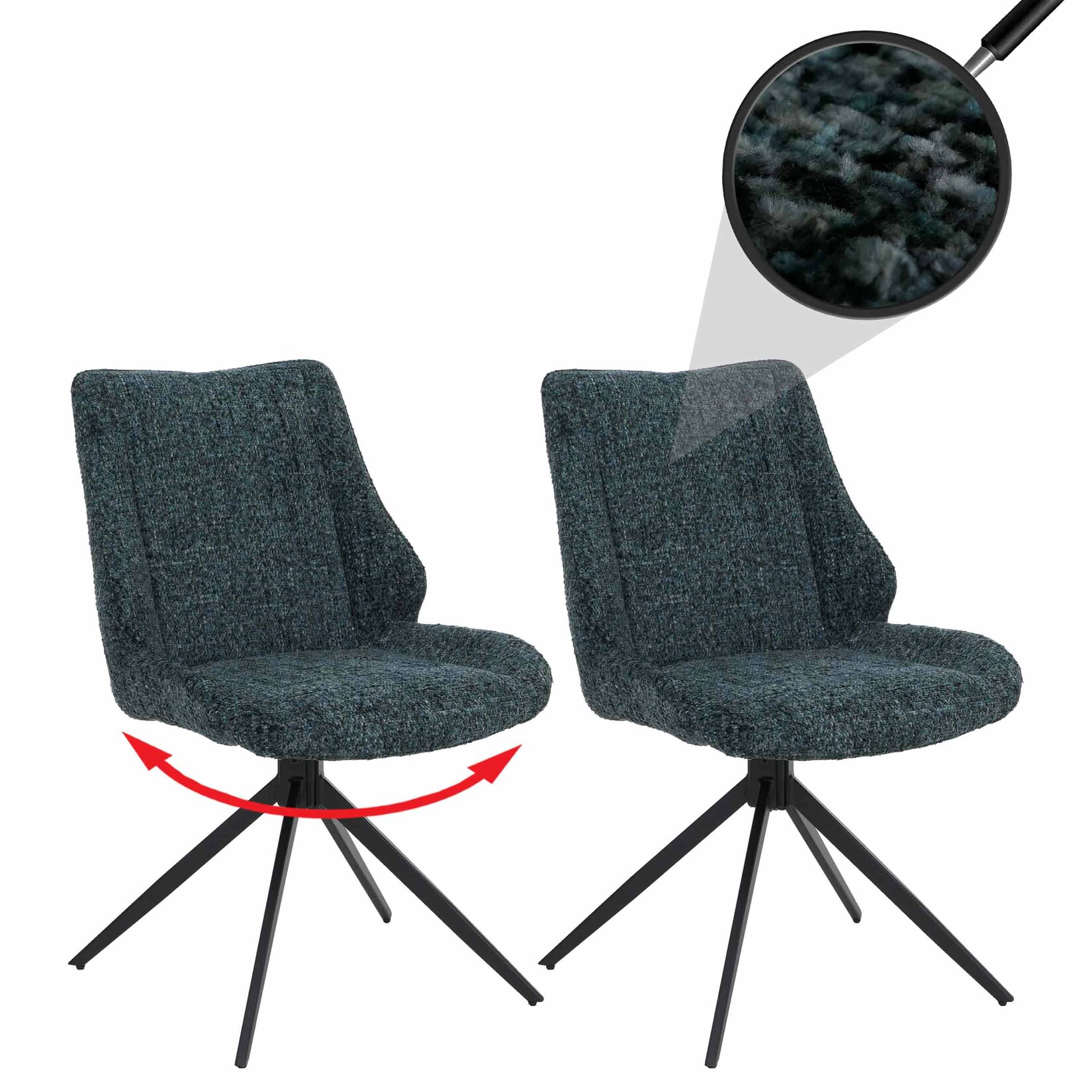 2er-Set Esszimmerstuhl MCW-O48, Küchenstuhl, drehbar Auto-Return, Stoff/Textil Chenille (410g/m²) ~ dunkelgrün