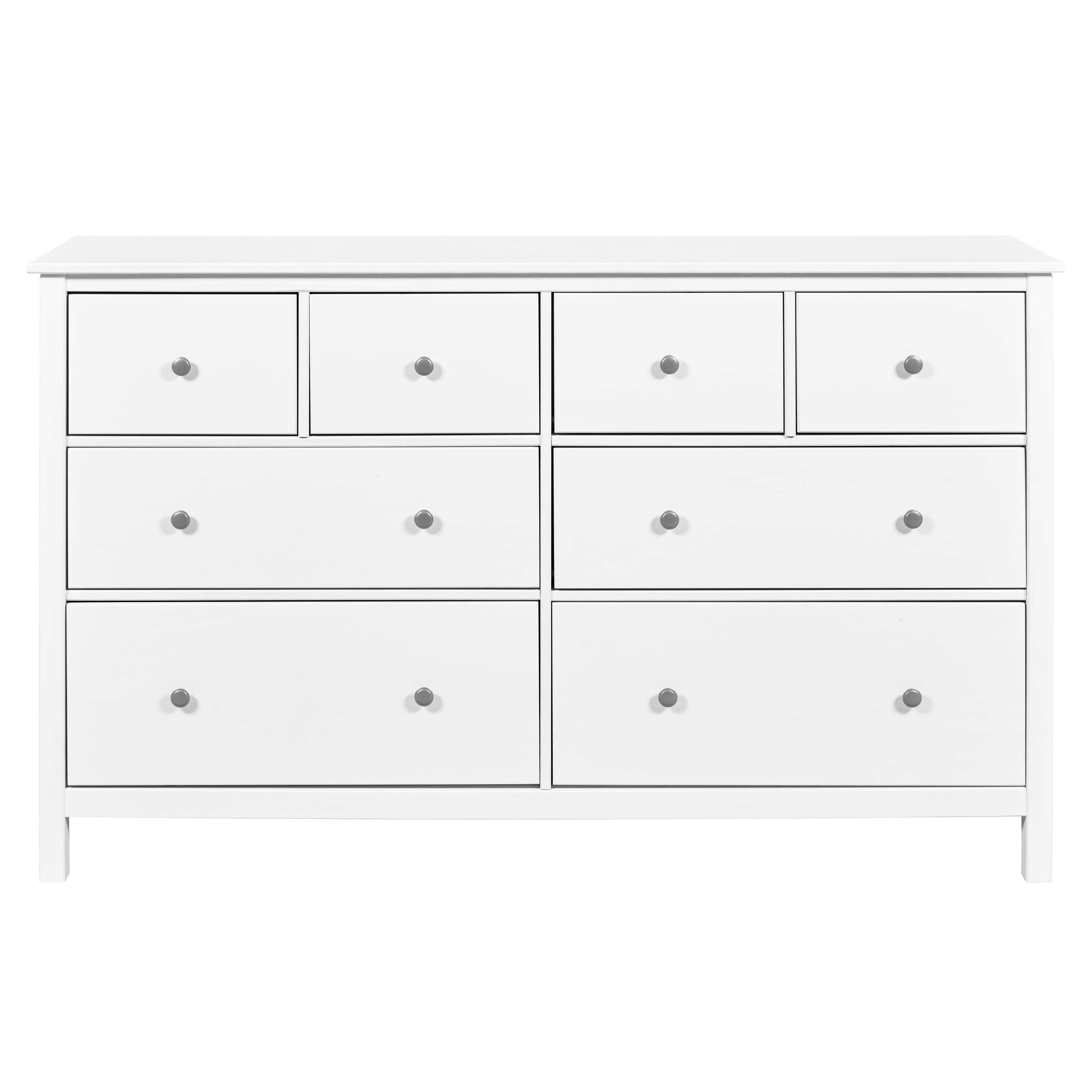 Sideboard Enoli 160 cm aus Kiefer-Massivholz, wei&szlig; lackiert, 8 Schubladen, Metallgriffe 