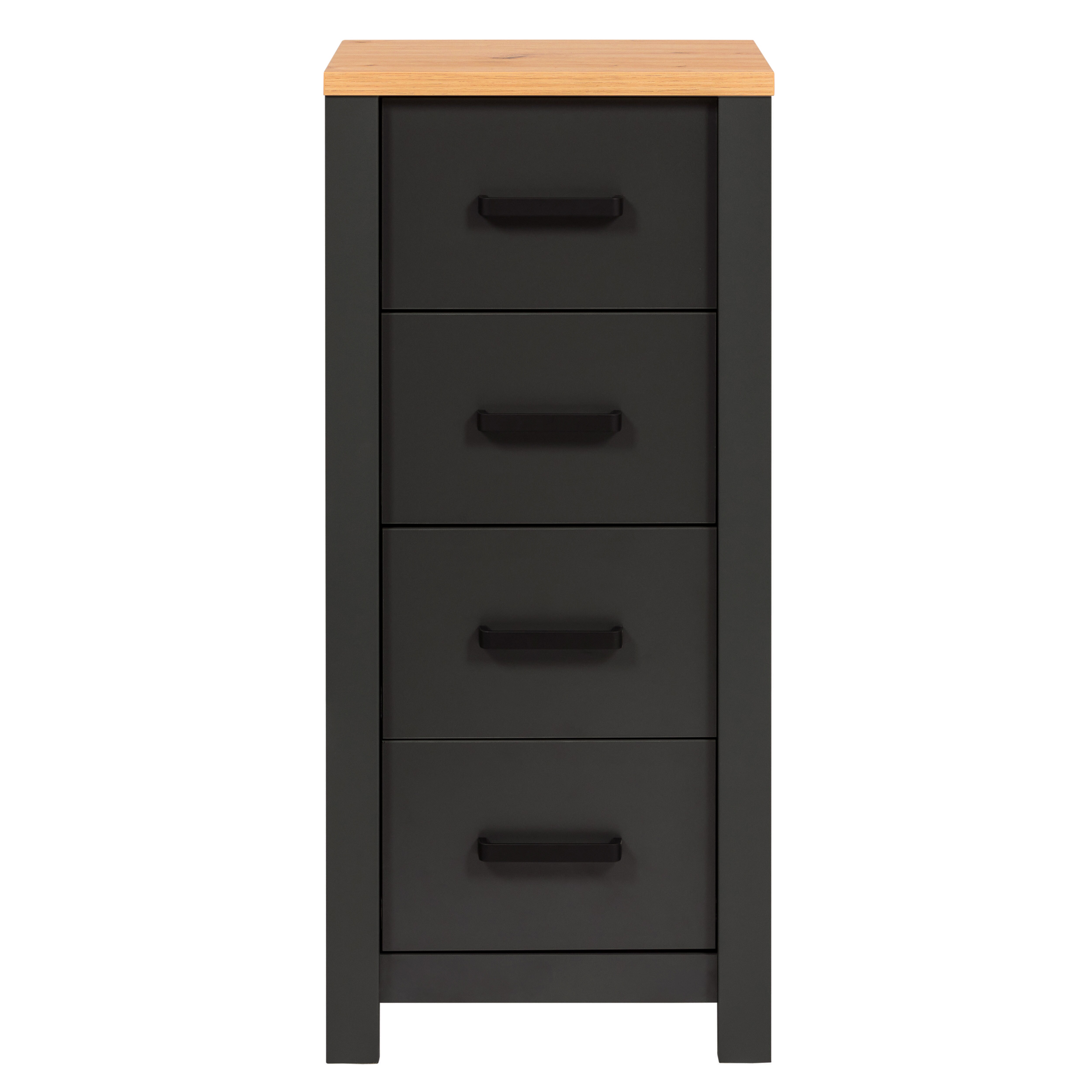 Badkommode Carbona mit 4 Soft-Close-Schubladen, Anthrazit/Artisan Eiche, schwarze Aluminiumgriffe 