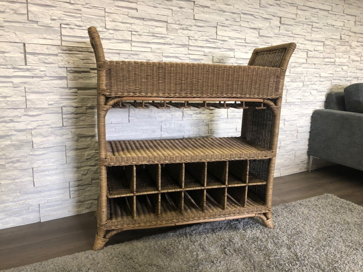 Sedex Sedex Faunus Weinregal aus Rattan &ndash; Flaschenregal f&uuml;r ca. 21 Weinflaschen mit Glashalter 