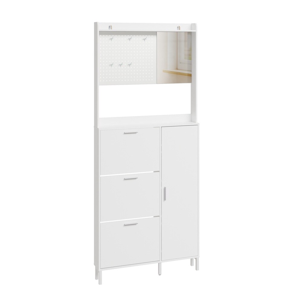 SoBuy Schuhschrank, Schuhkipper, Schuhregal mit 1 T&uuml;r Wei&szlig; 83x14x197cm Modern 