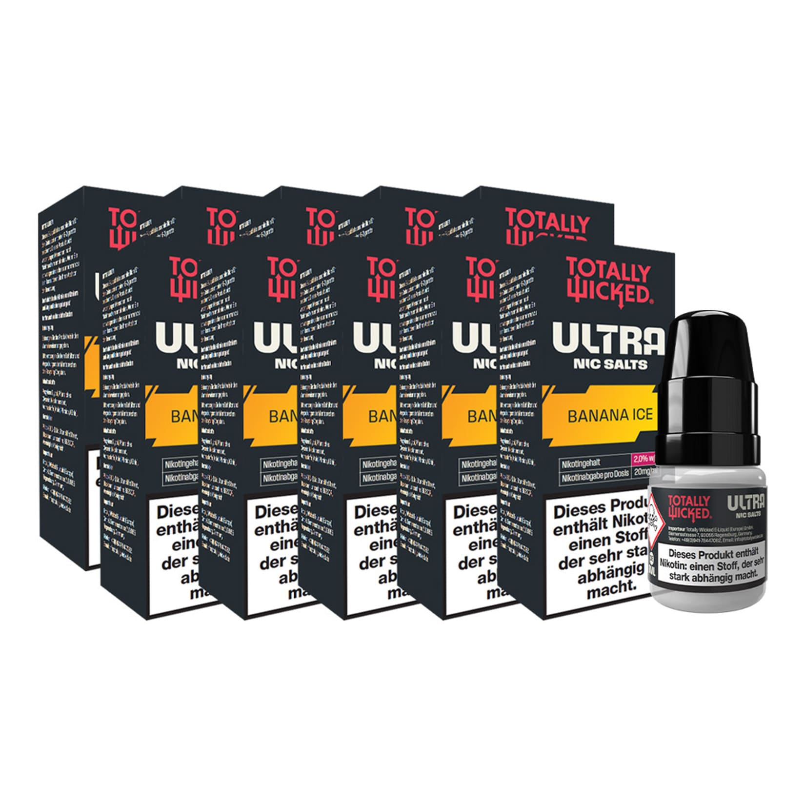 8 ml Totally Wicked ULTRA Nic Salts - 2,0 % (20 mg/ml) Banana Ice, 10er Pack 