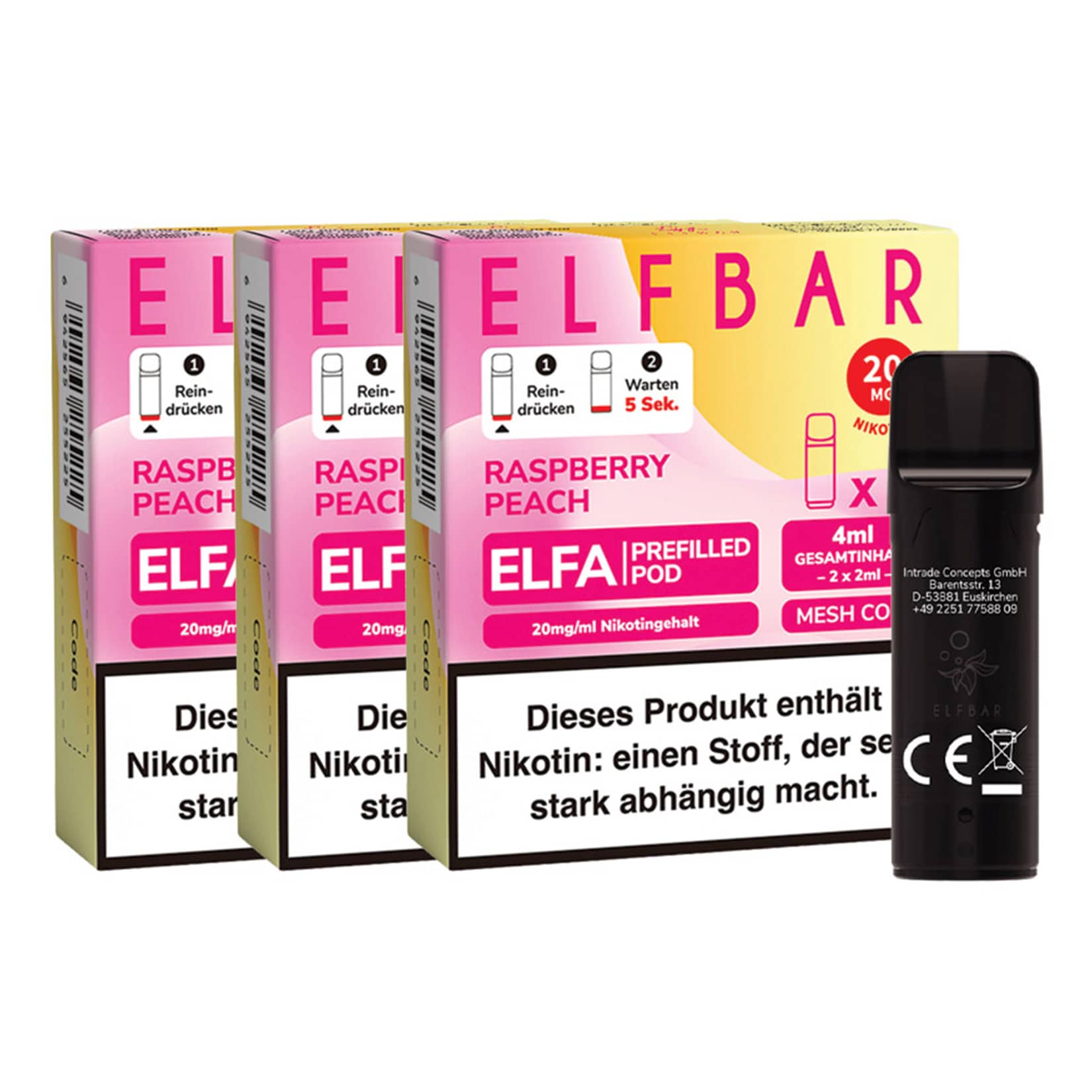 ELFBAR ELFA Prefilled Pod x 2 - Raspberry Peach 2.0%, 3er Pack 
