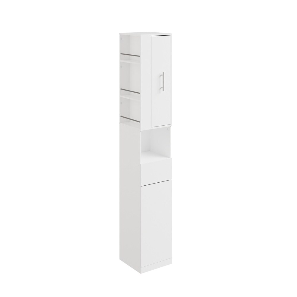 SoBuy Badezimmerschrank, Hochschrank für Bad, Badregal mit 2 Schubladen Weiß 30x30x180cm Modern