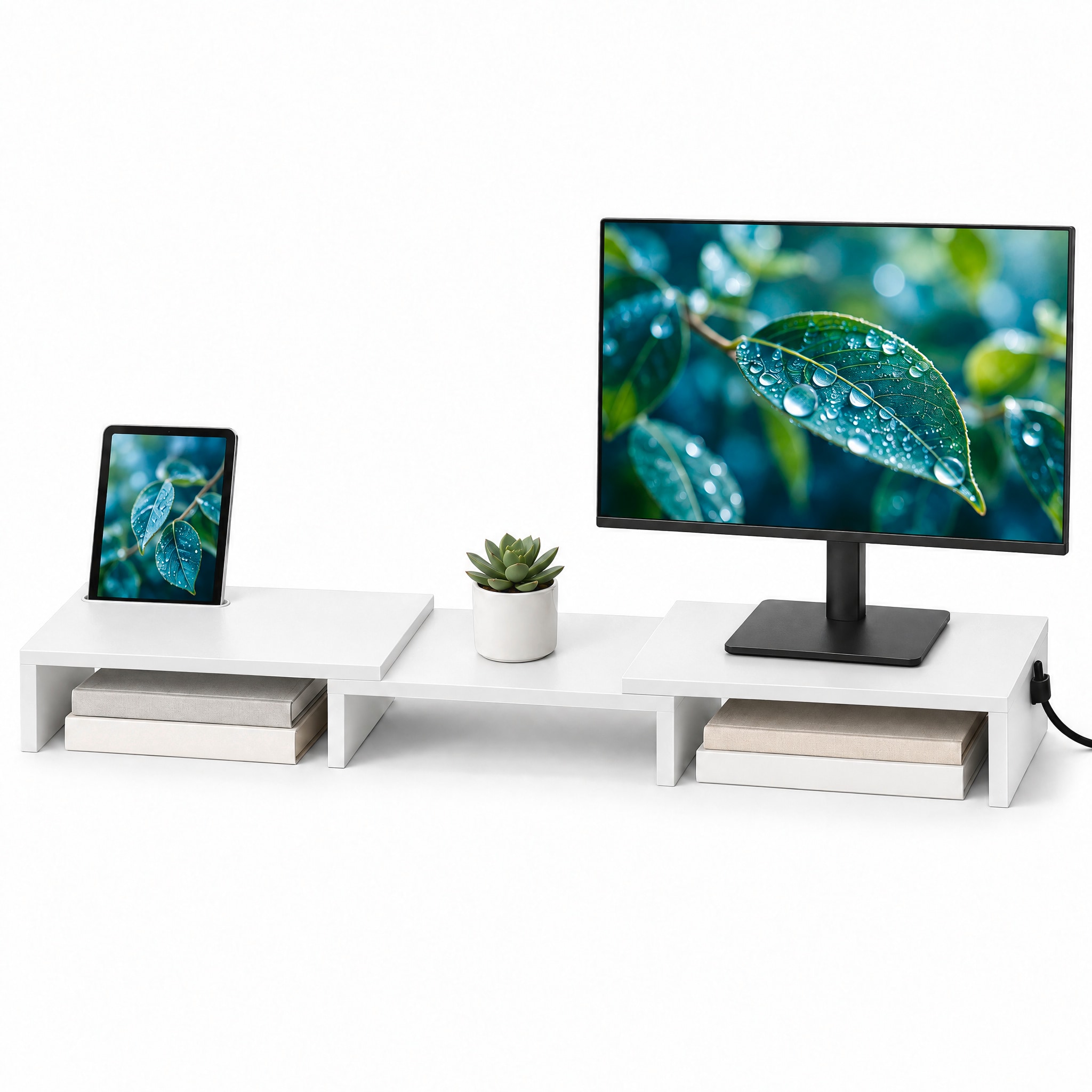 Office Marshal Monitorst&auml;nder | Verstellbare Monitorerh&ouml;hung aus MDF f&uuml;r 2 Monitore 