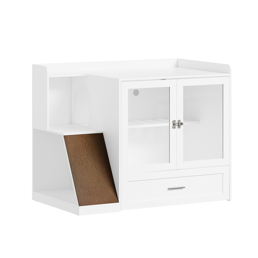SoBuy Katzenklo-Schrank, Katzen-Toiletten-Kabinett, Katzensand-Versteck mit 1 Schublade Wei&szlig; 