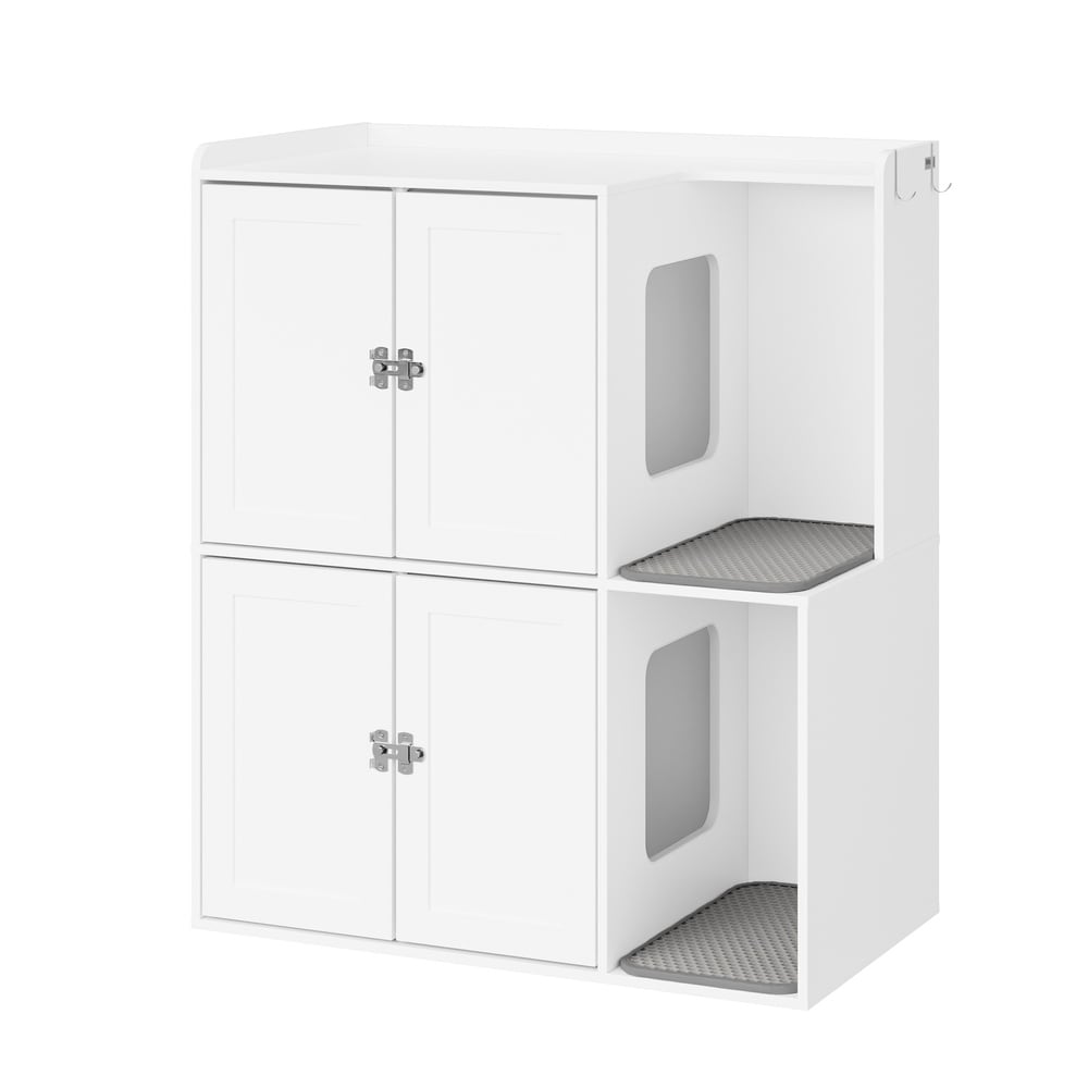 SoBuy Stauraum-Schrank, Katzen-Toiletten-Schrank, Haustier-Organizer mit 4 T&uuml;ren Wei&szlig; 