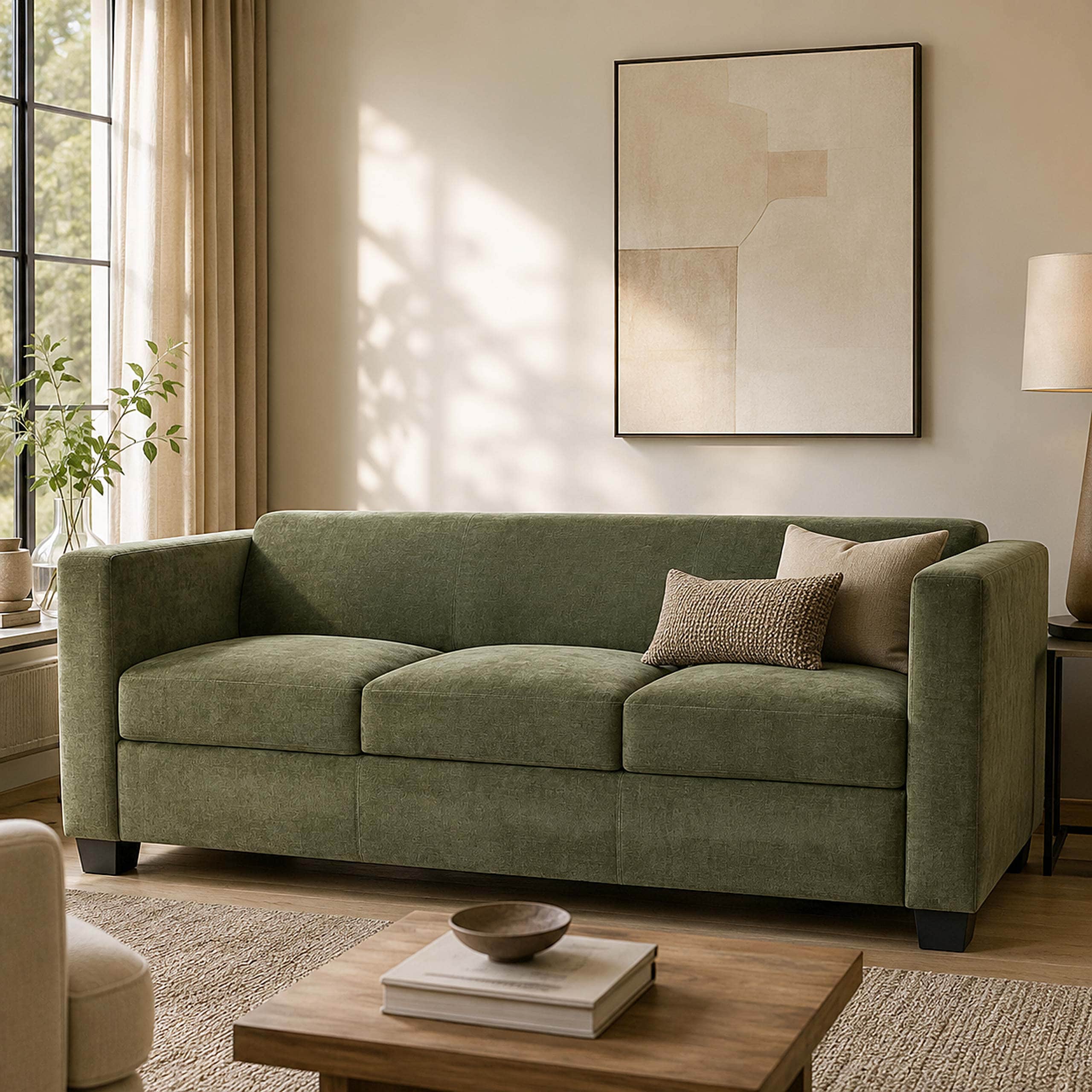 3er Sofa Lille, Couch Loungesofa 3-Sitzer, Nosagfederung Stoff/Textil&nbsp;Chenille (260g/m&sup2;) 190cm ~ gr&uuml;n 