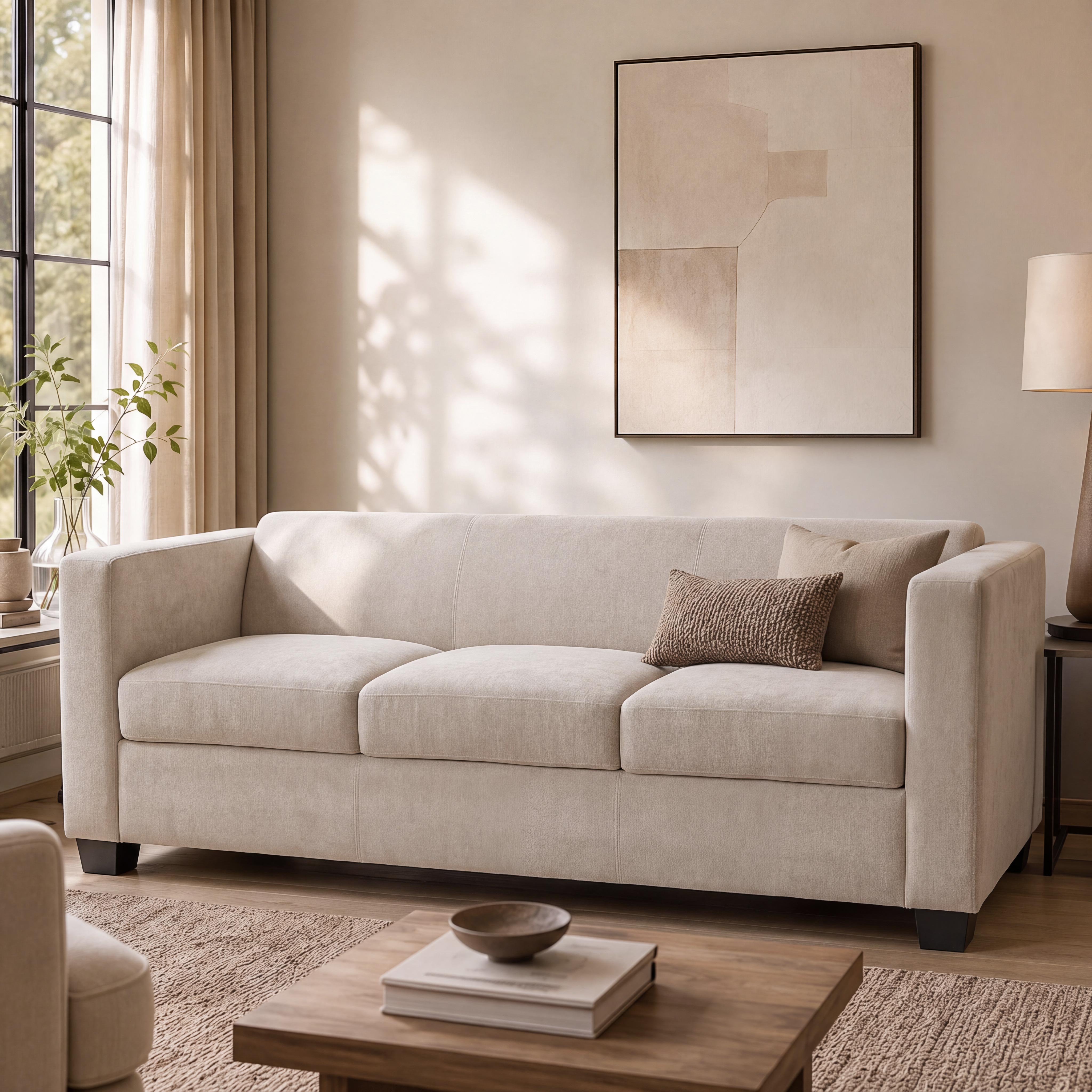 3er Sofa Lille, Couch Loungesofa 3-Sitzer, Nosagfederung Stoff/Textil&nbsp;Chenille (260g/m&sup2;) 190cm ~ beige 