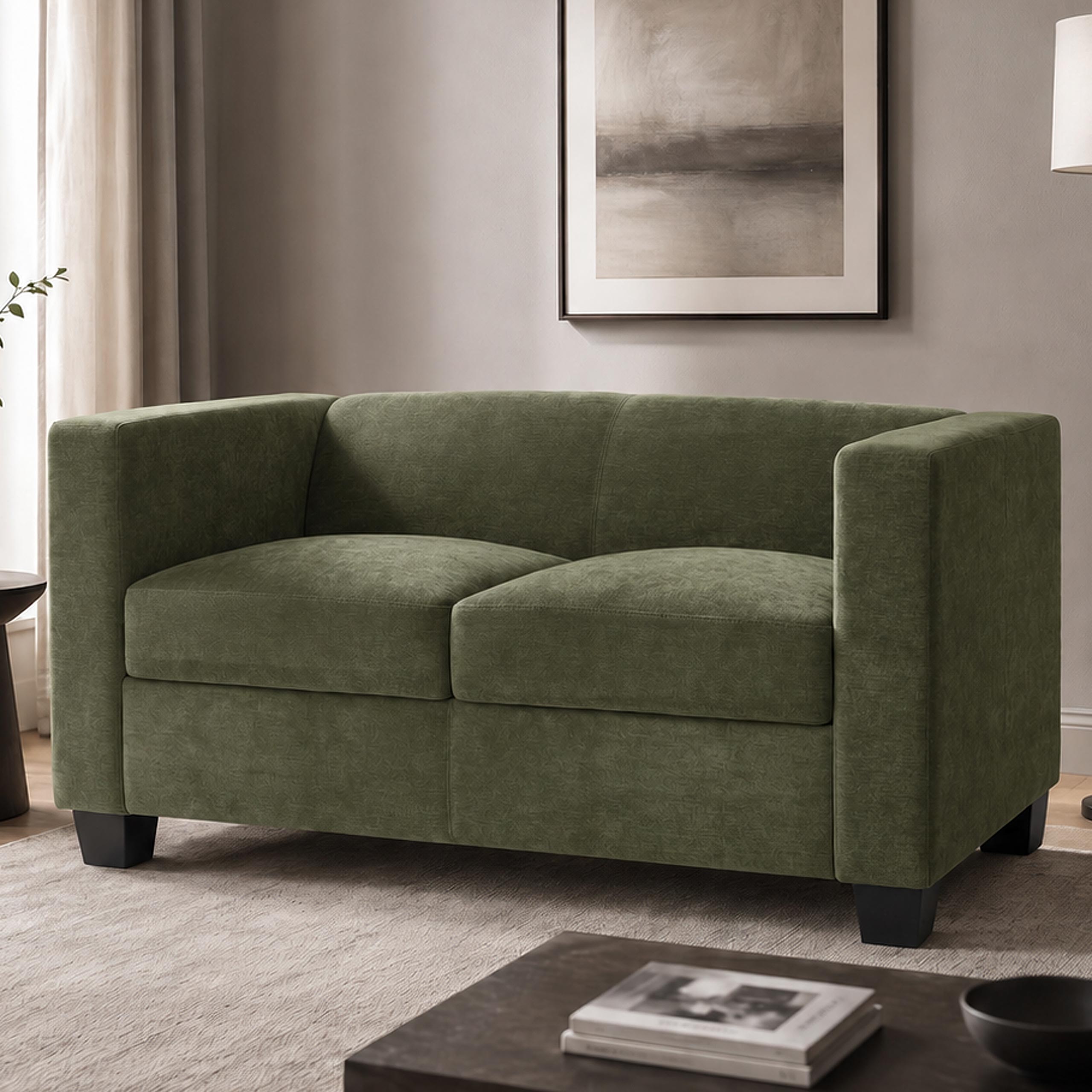 2er Sofa Lille, Couch Loungesofa 2-Sitzer, Nosagfederung Stoff/Textil&nbsp;Chenille (260g/m&sup2;) 136cm ~ gr&uuml;n 