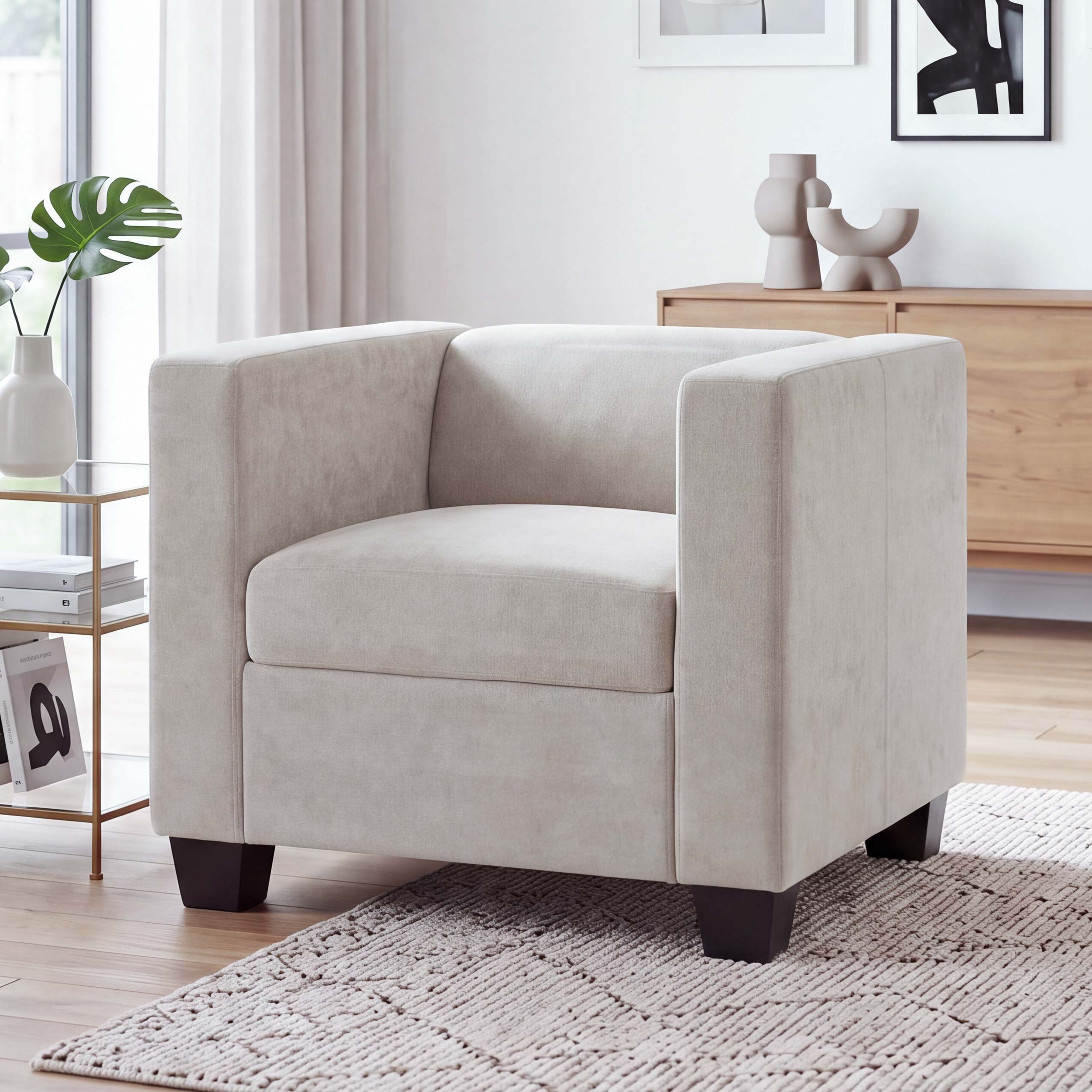 Sessel Lille, Loungesessel Polster-/Cocktailsessel, Nosagfederung Stoff/Textil&nbsp;Chenille (260g/m&sup2;) ~ beige 