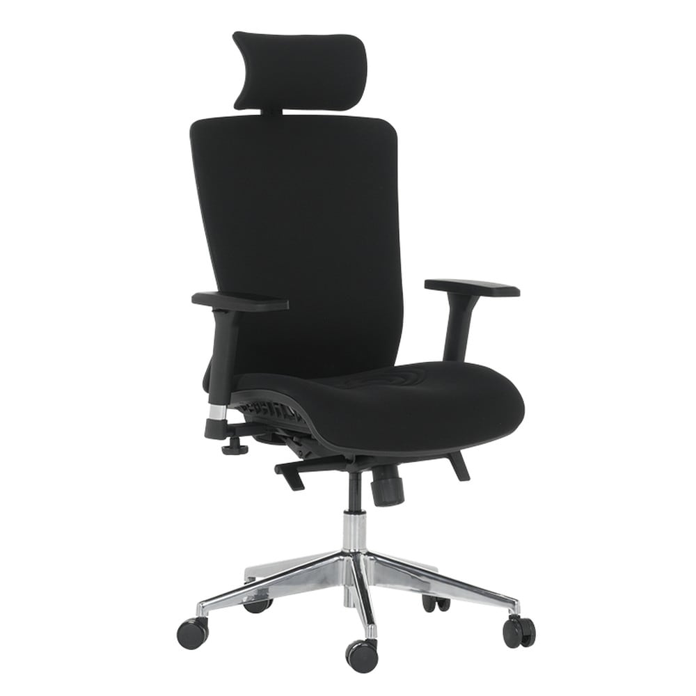Carmen COTIA Ergonomischer B&uuml;rostuhl mit Kopfst&uuml;tze, Lordosenst&uuml;tze, 4D-Armlehnen und Alu-Fu&szlig;kreuz &ndash; Schwarz 