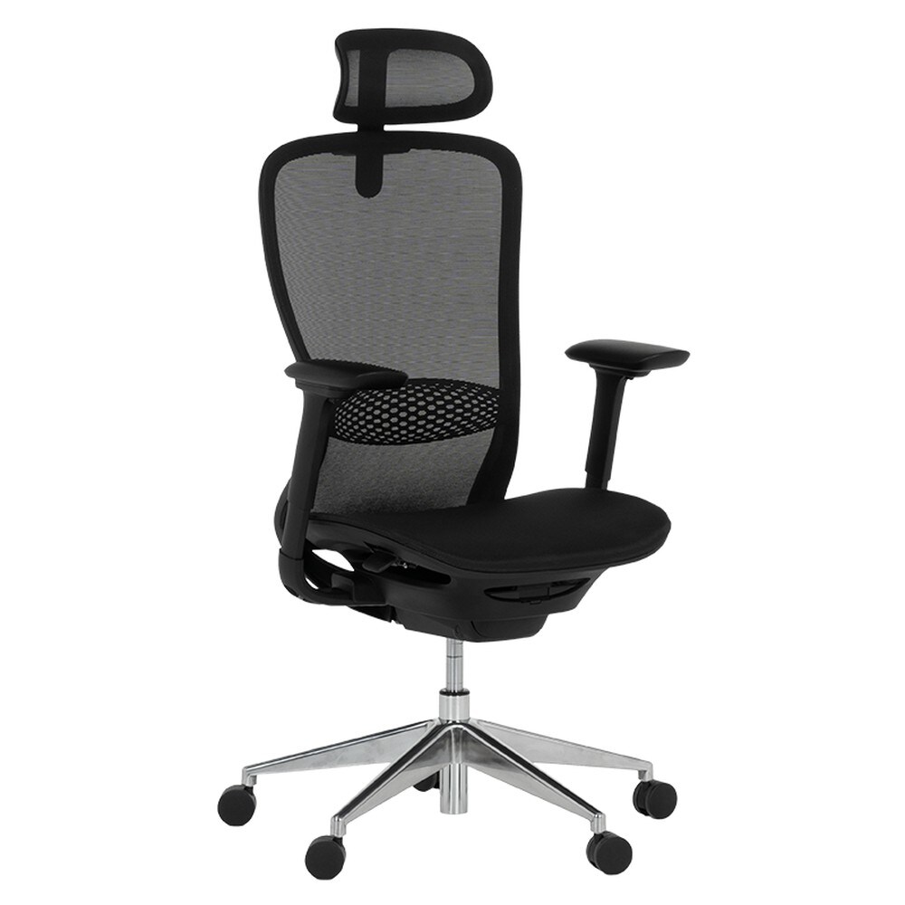 Carmen STANS Ergonomischer B&uuml;rostuhl mit Netzr&uuml;cken, Kopfst&uuml;tze, Lordosenst&uuml;tze, 4D-Armlehnen und Alu-Fu&szlig;kreuz &ndash; Schwarz 