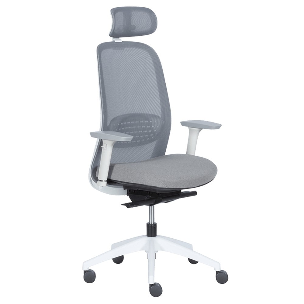 Carmen PANTIN Ergonomischer B&uuml;rostuhl mit Netzr&uuml;cken, Kopfst&uuml;tze, Lordosenst&uuml;tze und 2D-Armlehnen &ndash; Grau 