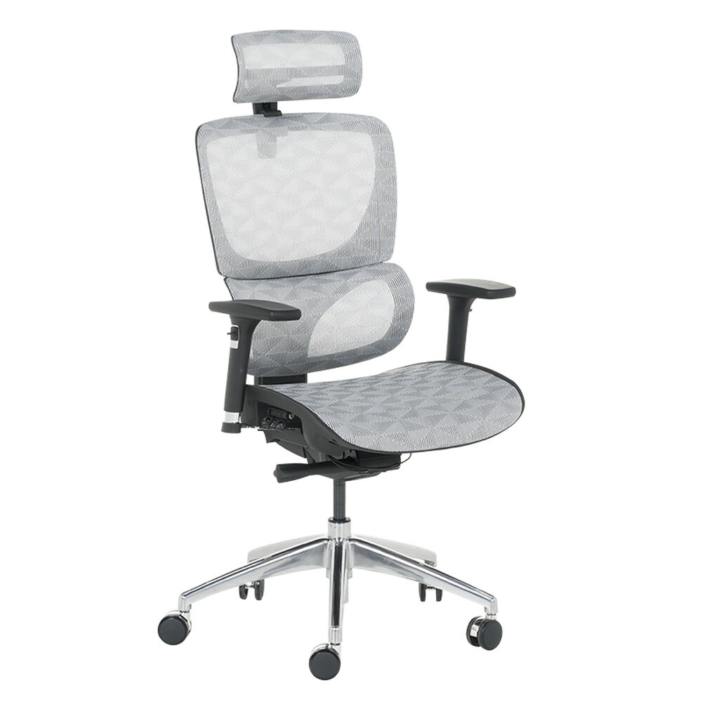 Carmen DELTA Chefsessel XXL mit Netzr&uuml;cken, Kopfst&uuml;tze, Lordosenst&uuml;tze, 3D-Armlehnen und Alu-Fu&szlig;kreuz &ndash; Wei&szlig; 