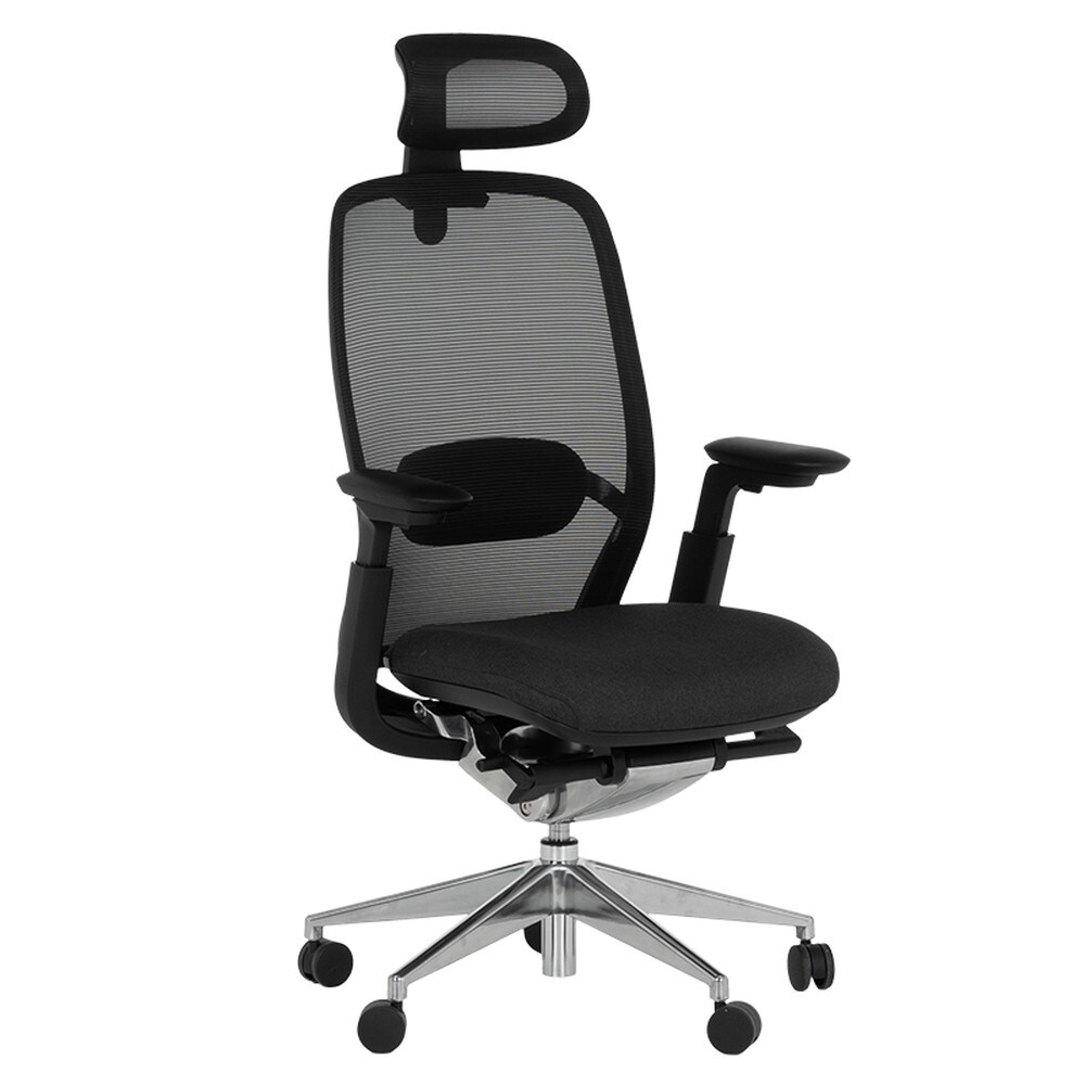 Carmen ONEX Chefsessel XXL mit Netzr&uuml;cken, Kopfst&uuml;tze, Lordosenst&uuml;tze, 4D-Armlehnen und Alu-Fu&szlig;kreuz &ndash; Schwarz 