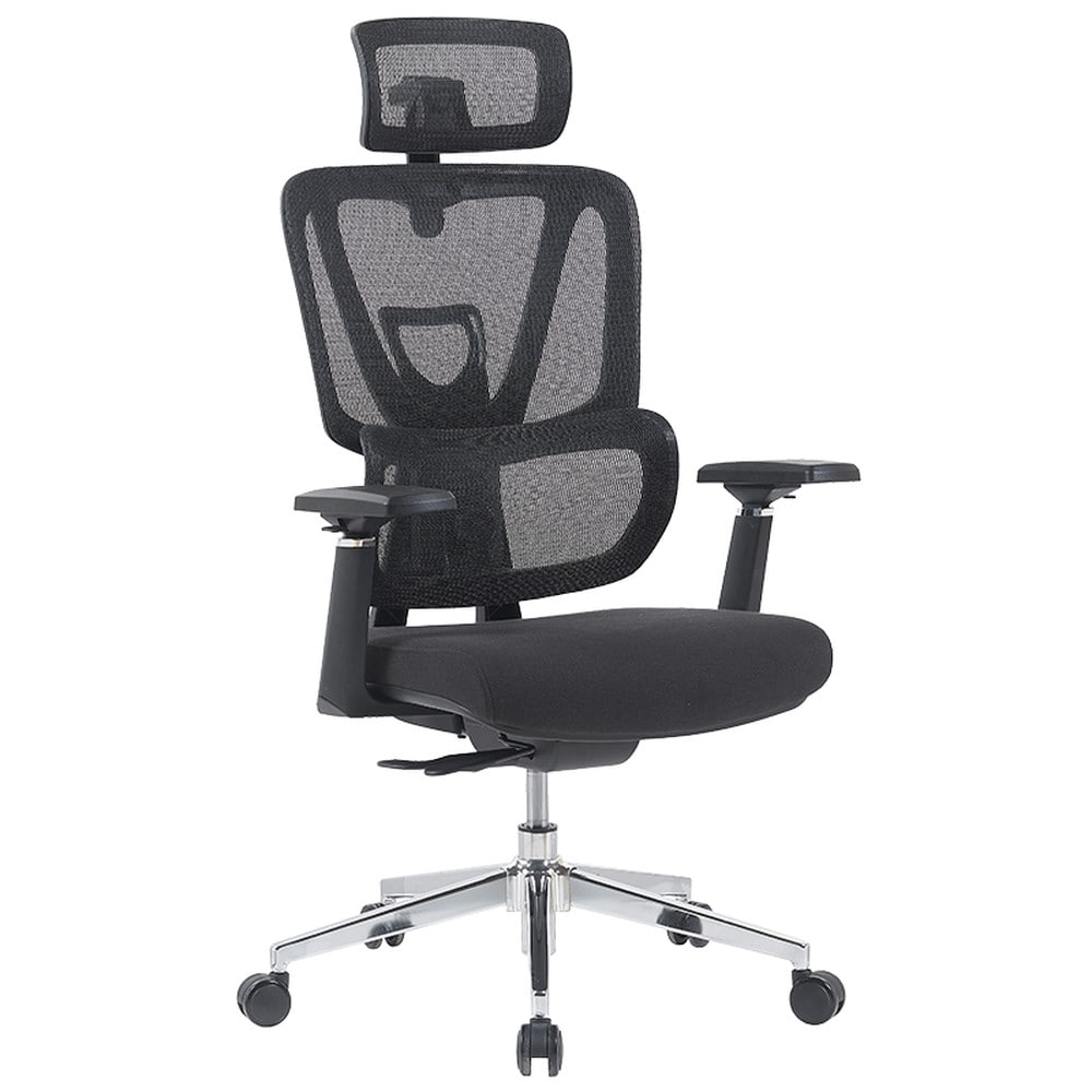 Carmen 7592 Ergonomischer B&uuml;rostuhl mit Netzr&uuml;cken, Kopfst&uuml;tze, Lordosenst&uuml;tze und 3D-Armlehnen &ndash; Schwarz 