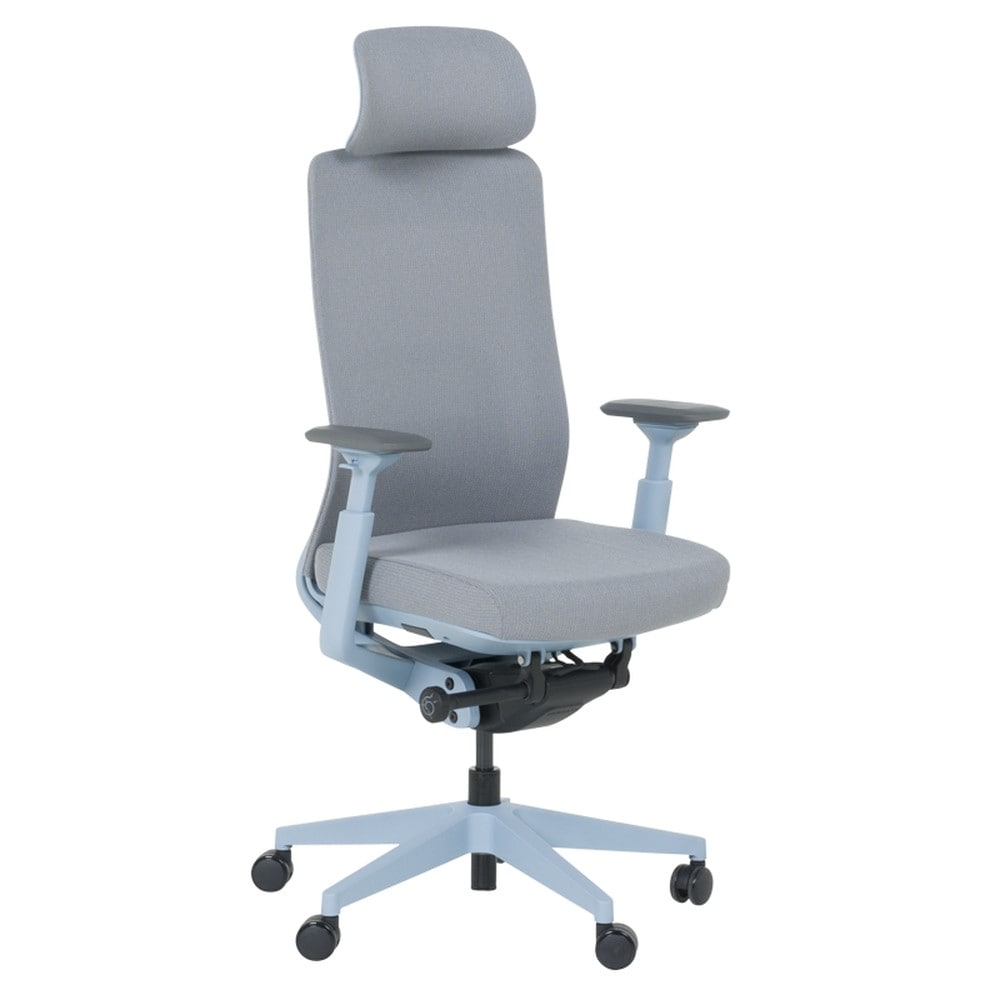 Carmen ERMELO Ergonomischer B&uuml;rostuhl mit Kopfst&uuml;tze, Lordosenst&uuml;tze, 4D-Armlehnen und Alu-Fu&szlig;kreuz &ndash; Blau 