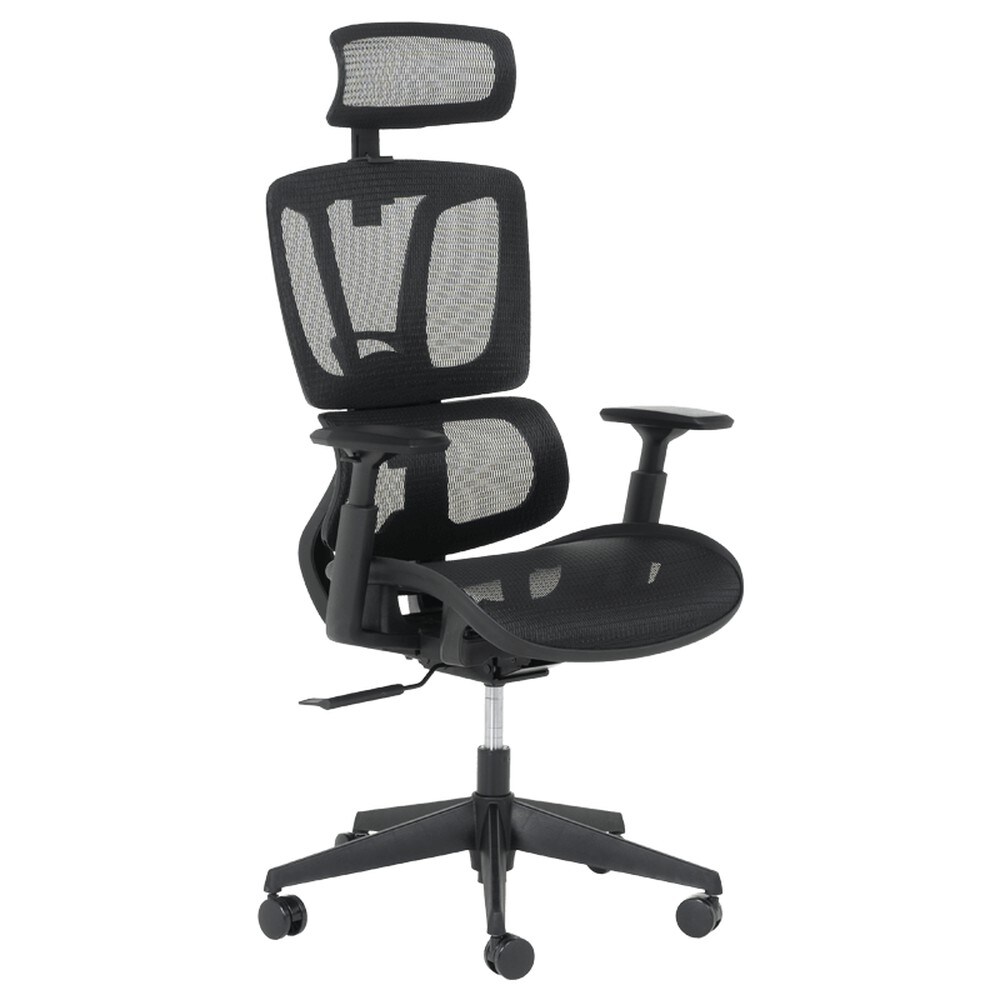 Carmen BREST Ergonomischer B&uuml;rostuhl mit Netzr&uuml;cken, Kopfst&uuml;tze, Lordosenst&uuml;tze und 1D-Armlehnen &ndash; Schwarz 