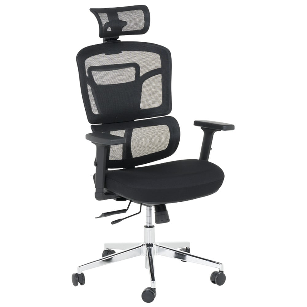 Carmen 7589 Ergonomischer B&uuml;rostuhl mit Netzr&uuml;cken, Kopfst&uuml;tze, Lordosenst&uuml;tze und 2D-Armlehnen &ndash; Schwarz 