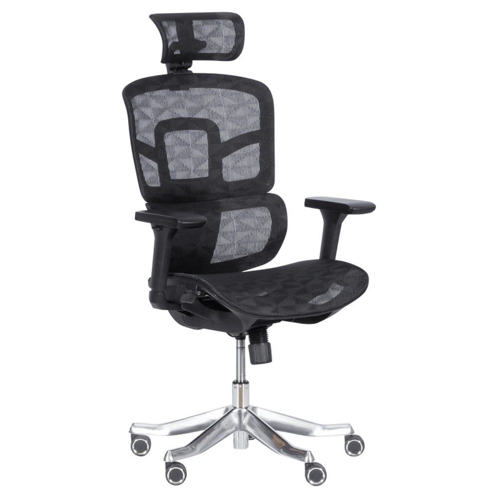 Carmen 7583 Ergonomischer B&uuml;rostuhl mit Netzr&uuml;cken, Kopfst&uuml;tze, Lordosenst&uuml;tze, 3D-Armlehnen und Alu-Fu&szlig;kreuz &ndash; Schwarz 