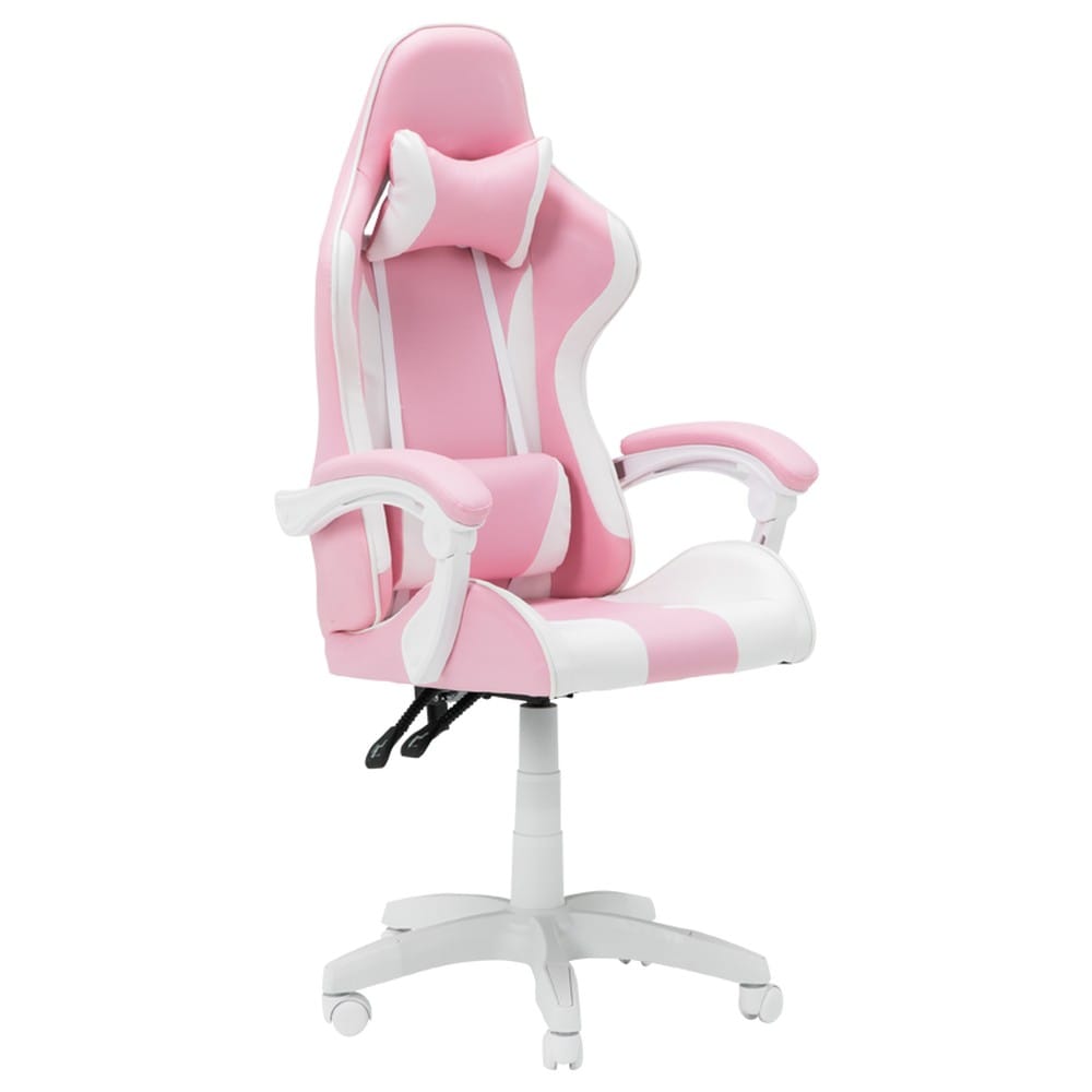 Carmen 6311 Gaming-Stuhl mit Kunstleder und Kopfst&uuml;tze &ndash; Wei&szlig;/Rosa 