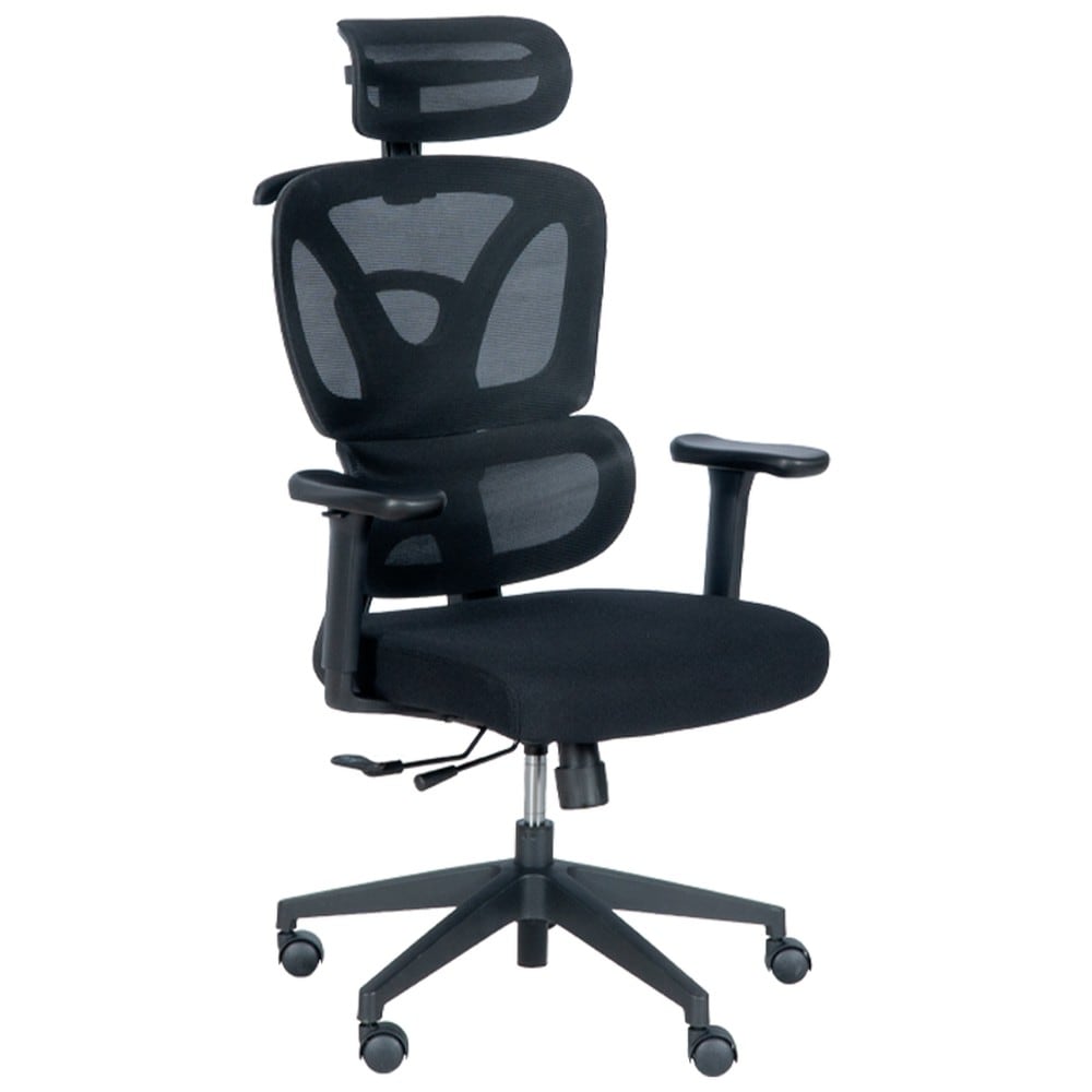 Carmen 7591 Ergonomischer B&uuml;rostuhl mit Netzr&uuml;cken, Kopfst&uuml;tze, Lordosenst&uuml;tze und 4D-Armlehnen &ndash; Schwarz 