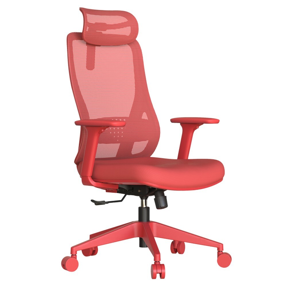 Carmen MASALI Ergonomischer B&uuml;rostuhl mit Netzr&uuml;cken, Kopfst&uuml;tze, Lordosenst&uuml;tze und 3D-Armlehnen &ndash; Rot 