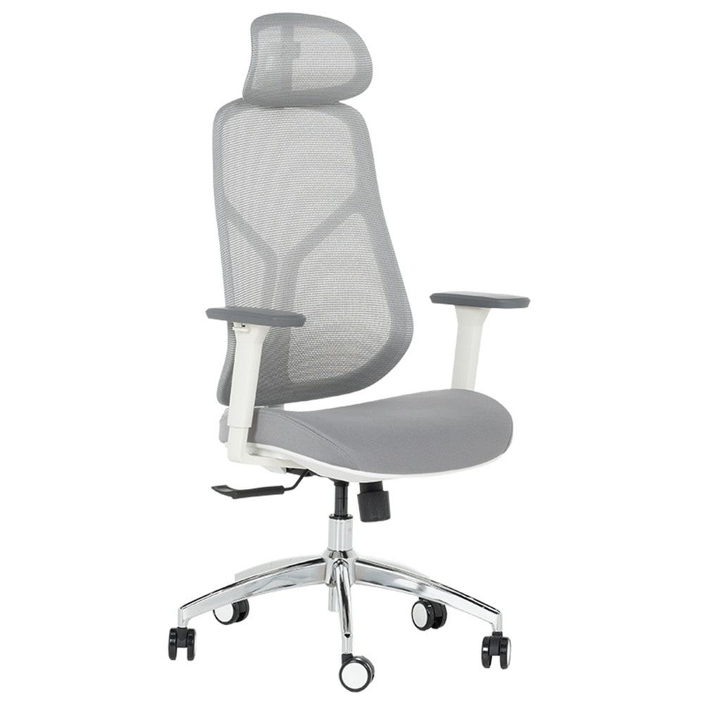 Carmen 7901 W Ergonomischer B&uuml;rostuhl mit Netzr&uuml;cken, Kopfst&uuml;tze und 3D-Armlehnen &ndash; Grau 
