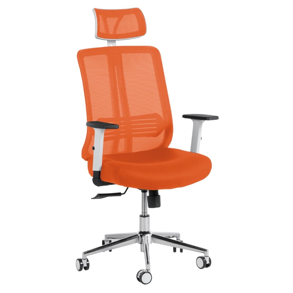 Carmen LORENA LUX Chefsessel mit Netzr&uuml;cken, Kopfst&uuml;tze, Lordosenst&uuml;tze und 1D-Armlehnen &ndash; Orange 