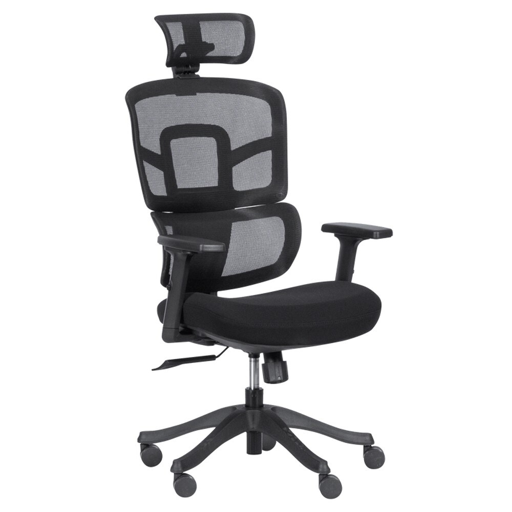 Carmen 7582 Ergonomischer B&uuml;rostuhl mit Netzr&uuml;cken, Kopfst&uuml;tze und 2D-Armlehnen &ndash; Schwarz 