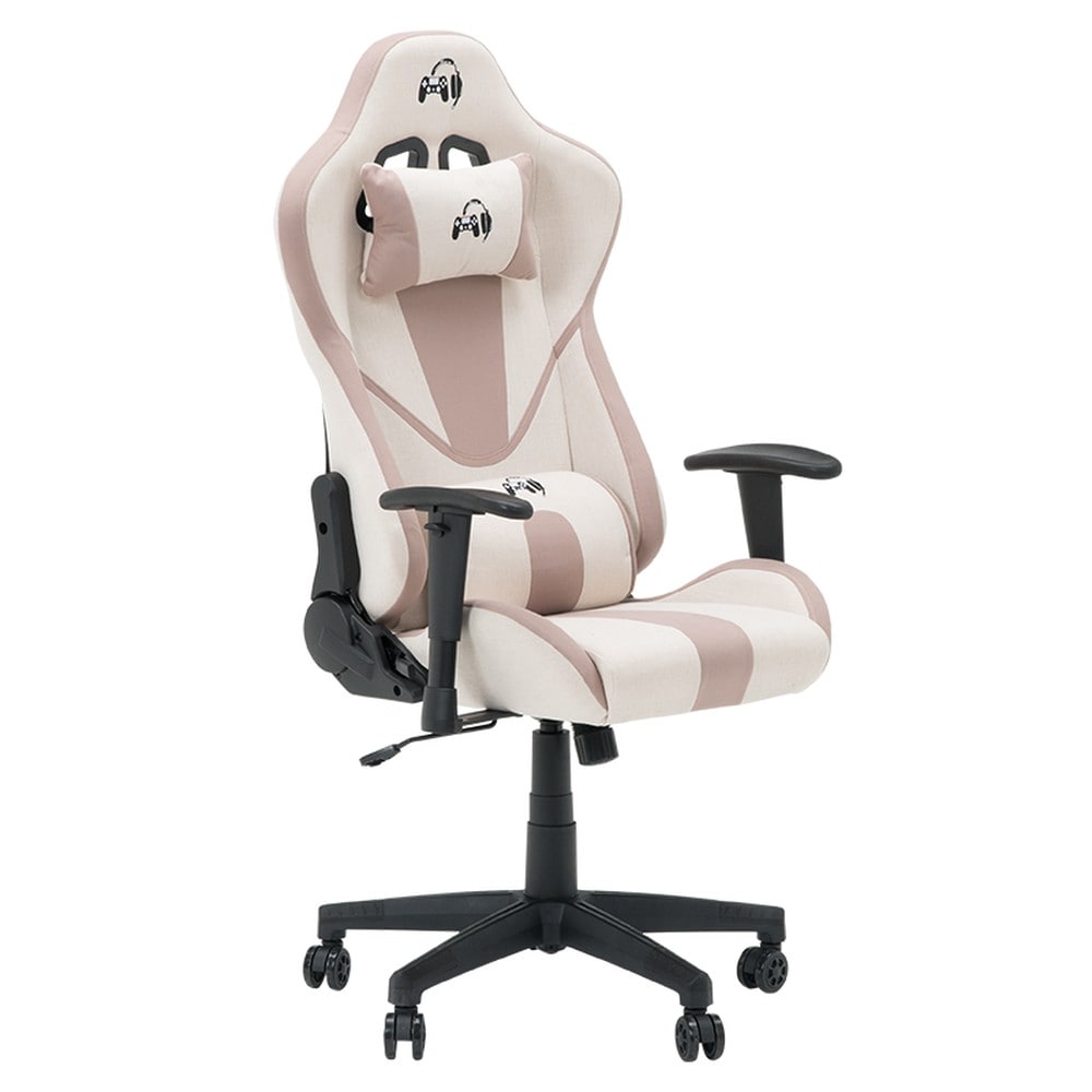 Carmen 6313 Gaming-Stuhl mit Kopfst&uuml;tze und 2D-Armlehnen &ndash; Creme/Rosa 