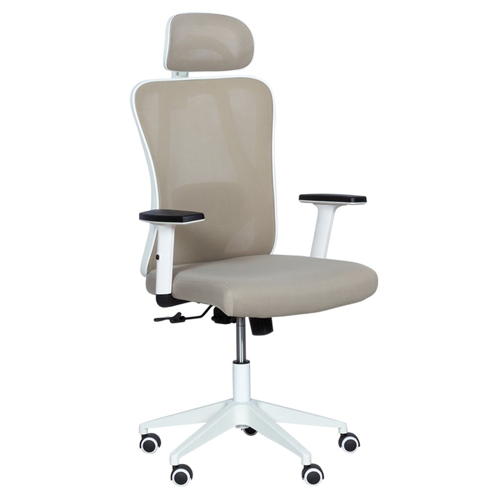 Carmen 7588 Ergonomischer B&uuml;rostuhl mit Netzr&uuml;cken, Kopfst&uuml;tze, Lordosenst&uuml;tze und 1D-Armlehnen &ndash; Beige 