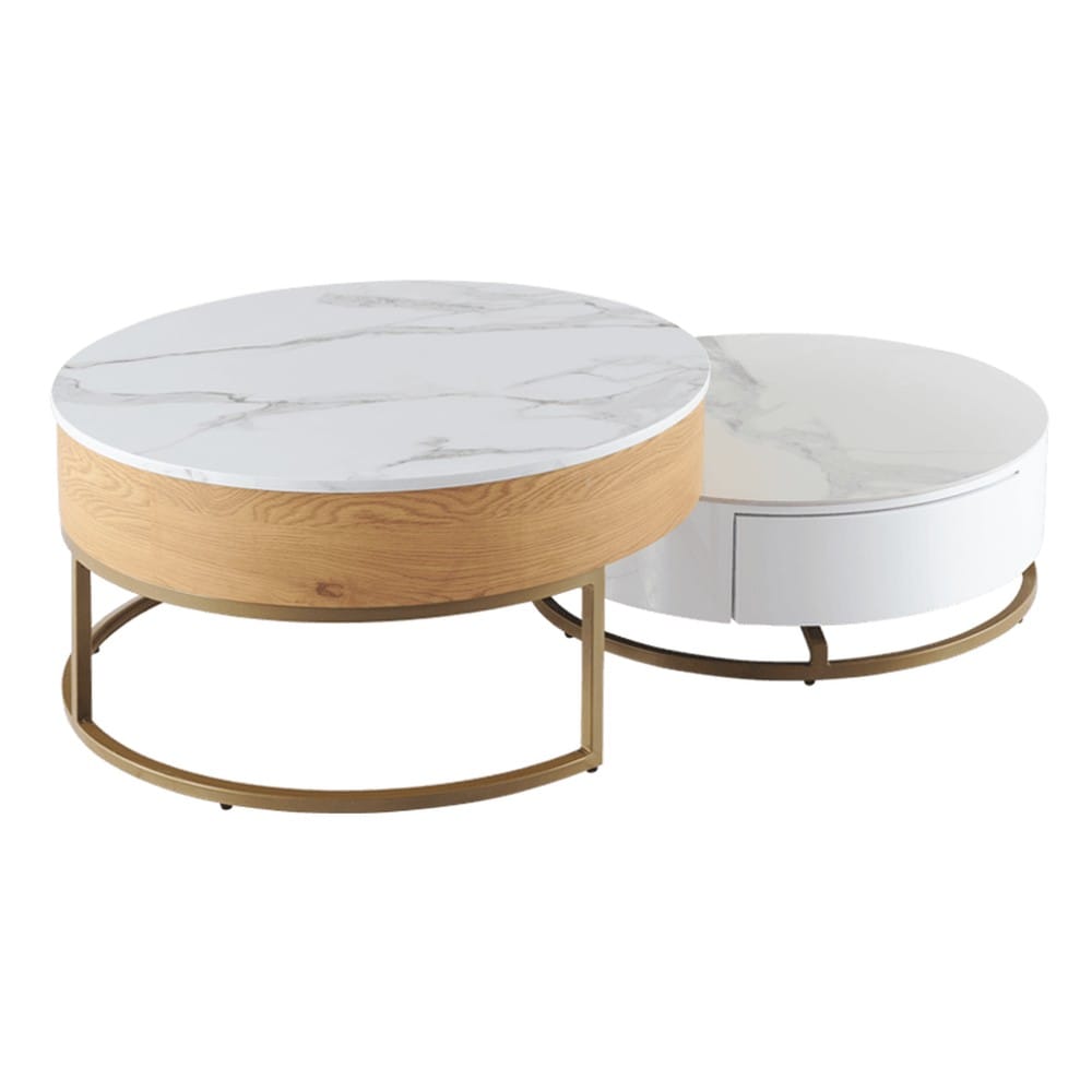 Carmen TAMPA 1 Couchtisch-Set &Oslash; 80 cm &ndash; Wei&szlig;/Buche 
