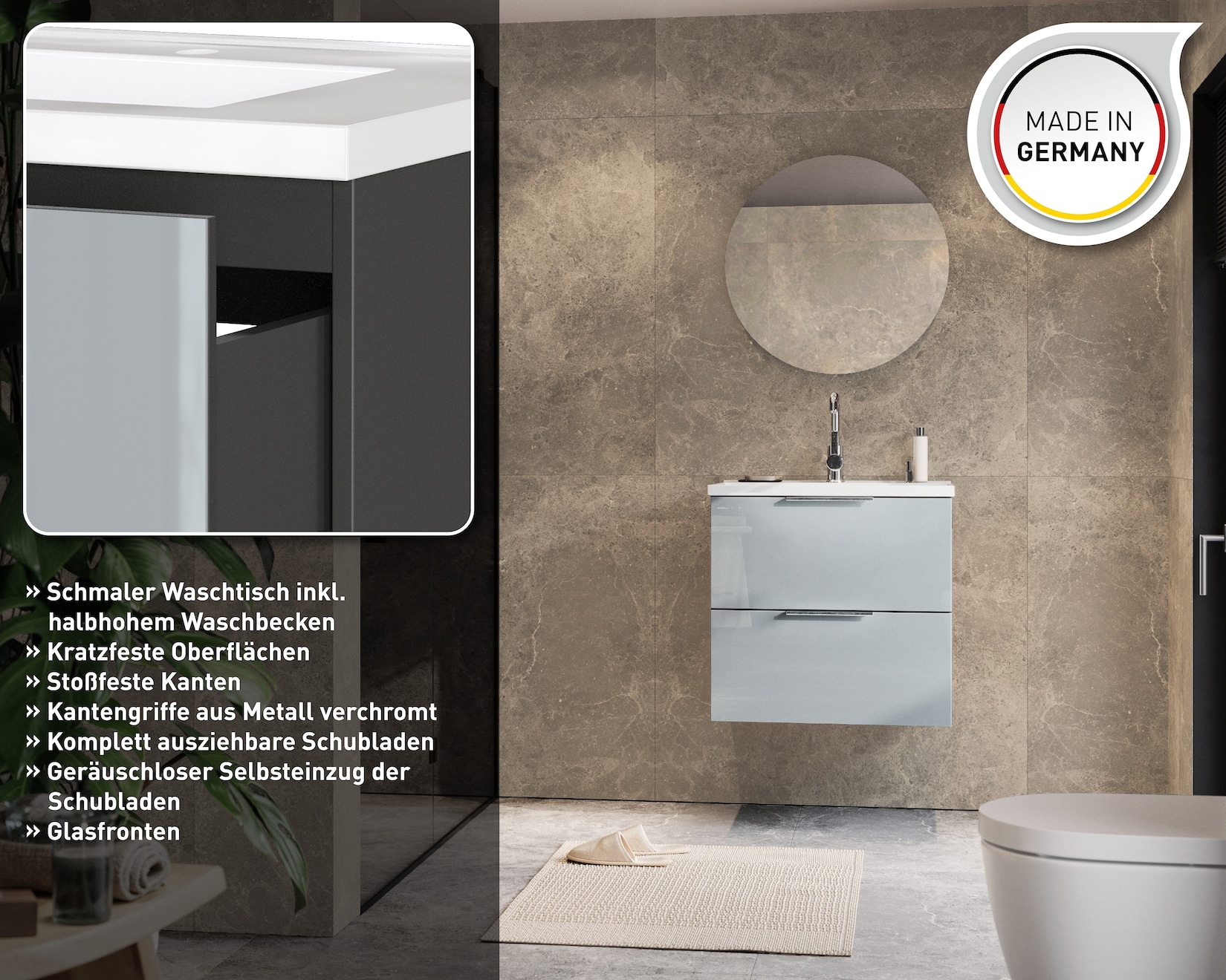 Waschtisch inkl. Becken 9084 Graphit/Silbergrau
