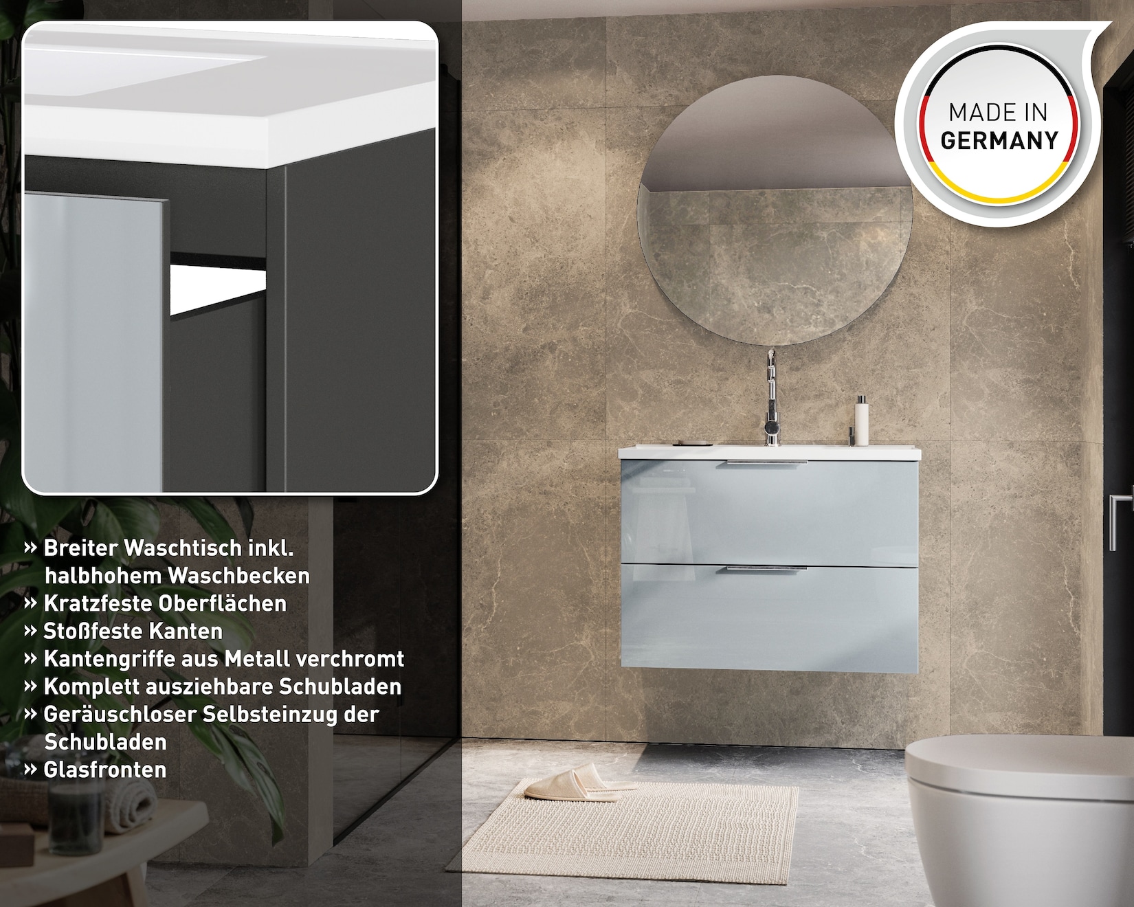 GW-CELANO Waschtisch inkl. Becken 9085 Graphit/Silbergrau