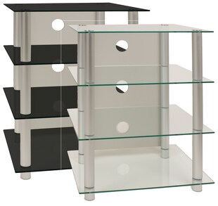VCM Hifi Möbel | Rack Schrank Phono Regal | Alusäulen Glasböden | Maße H. 70 x B. 59 x T. 49 cm | Phono Mediaregal - Blados 