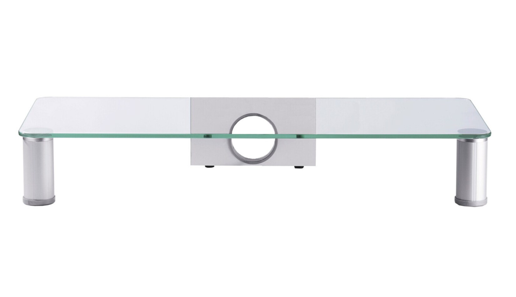 VCM Monitorerhöhung TV Aufsatz aus Glas mit Aluminiumfüßen – ergonomischer Bildschirmständer mit Kabelmanagement für Schreibtisch oder Lowboard, Parco