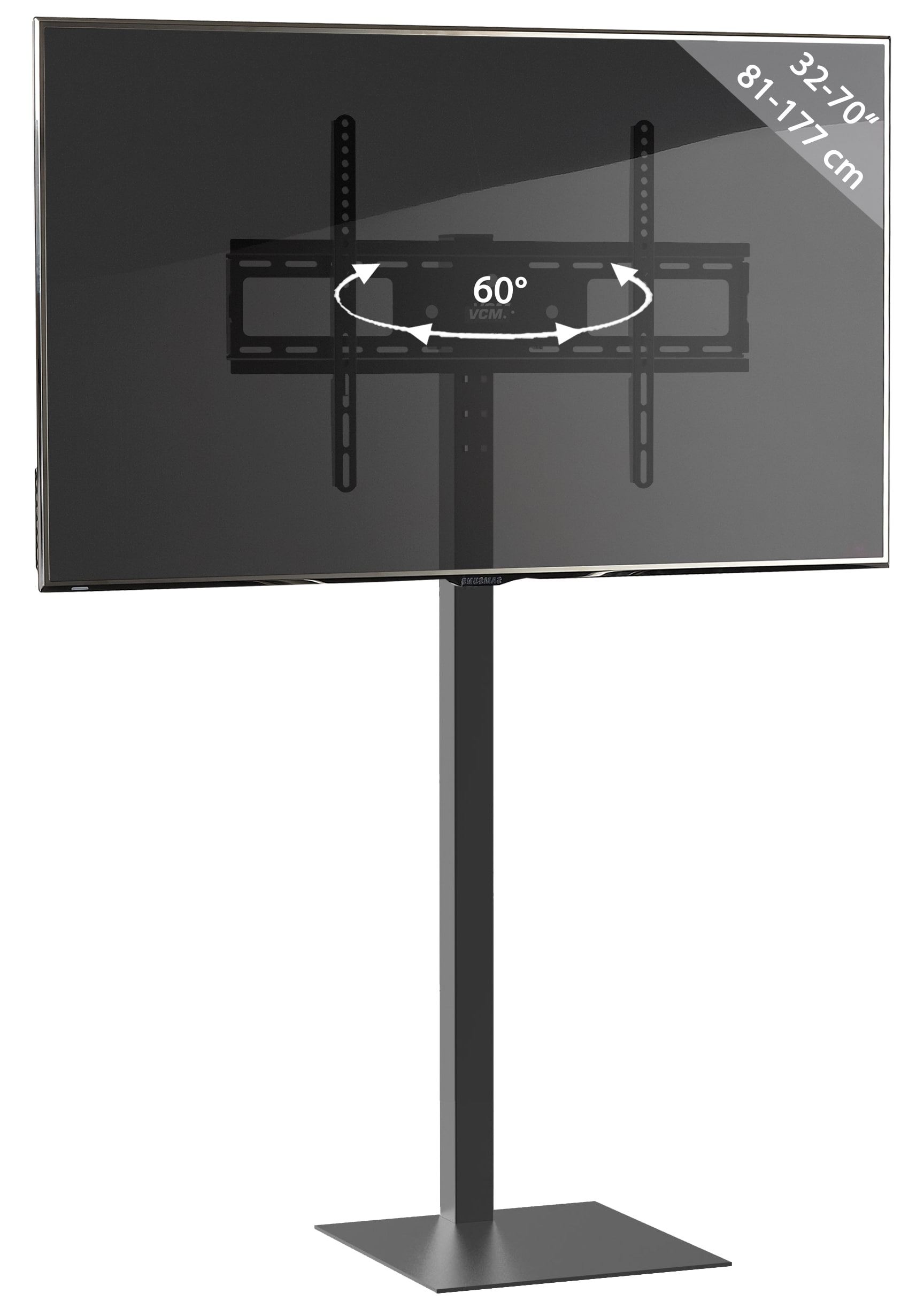 VCM TV Standfu&szlig; mit Zwischenboden 32-70 Zoll bis 35 kg | VESA max. 600x400 | h&ouml;henverstellbar 112-124 cm | Fernseh St&auml;nder | TV Bodenst&auml;nder Ma&szlig;e ca. H. 112 - 124 x B. 64 x T. 38 cm | Fernsehstand Zanta 