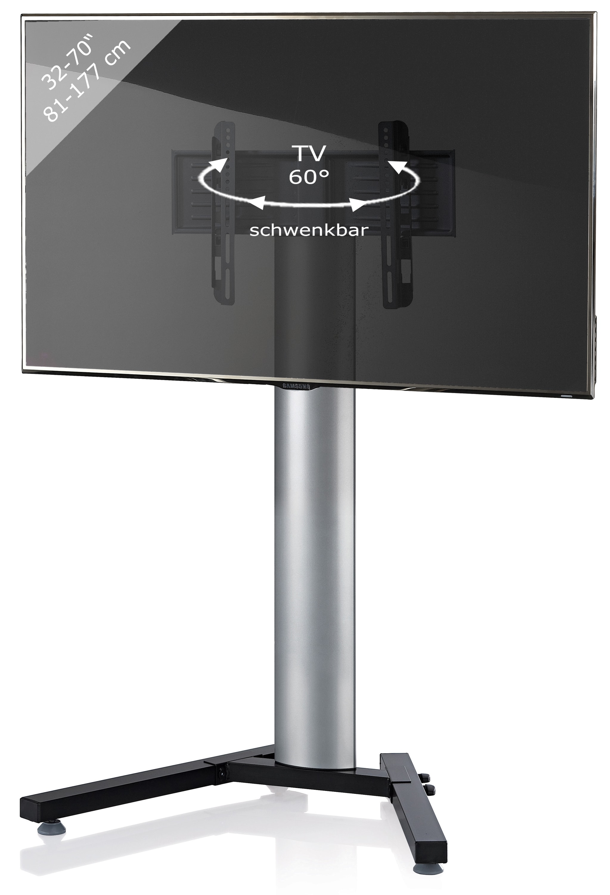 VCM TV Standfu&szlig; 26-70 Zoll | VESA bis max. 600x400 | Fernseh St&auml;nder aus Alu | TV St&auml;nder Ma&szlig;e ca. H. 125 x B. 90 x T. 72 cm | Fernsehstand Stadino Mini 