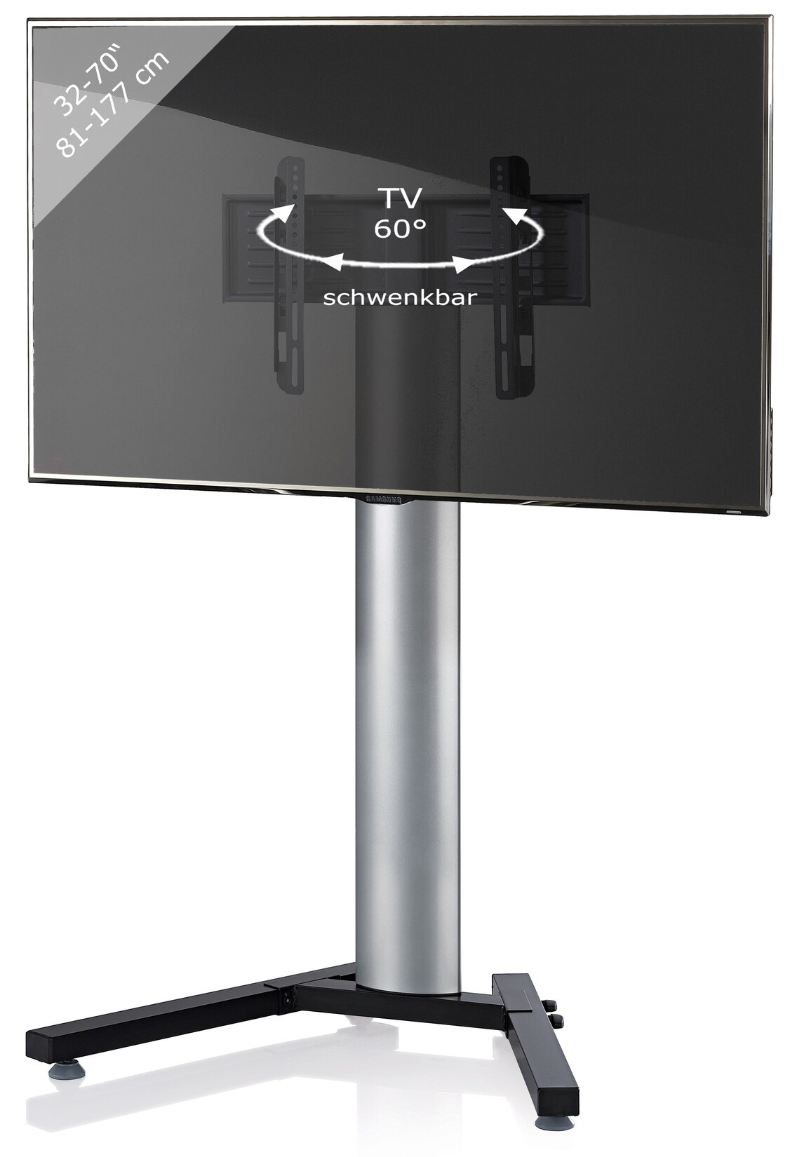 VCM TV Standfuß 26-70 Zoll VESA bis max. 600x400 Fernseh Ständer aus Alu TV Ständer Maße ca. H. 125 x B. 90 x T. 72 cm Fernsehstand Stadino Mini